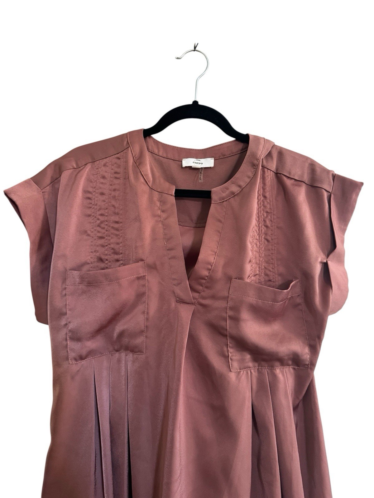 Entro Rust Satin Cuffed Cap Sleeve Pleated Babydoll Dress Womens Large #6935