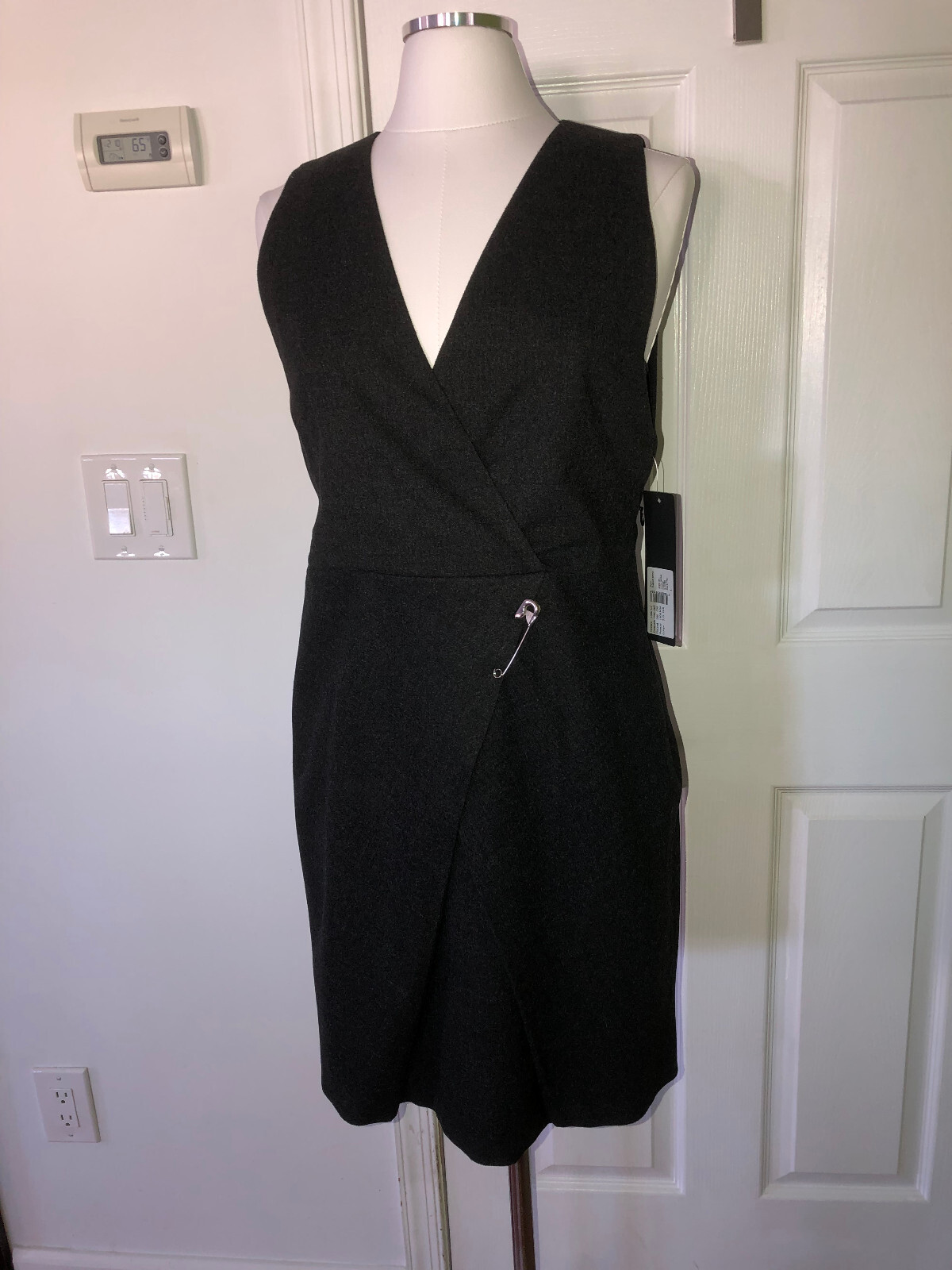 NWT Filippa K Sweden gray flannel wool wrap sleveless dress pleated knee length