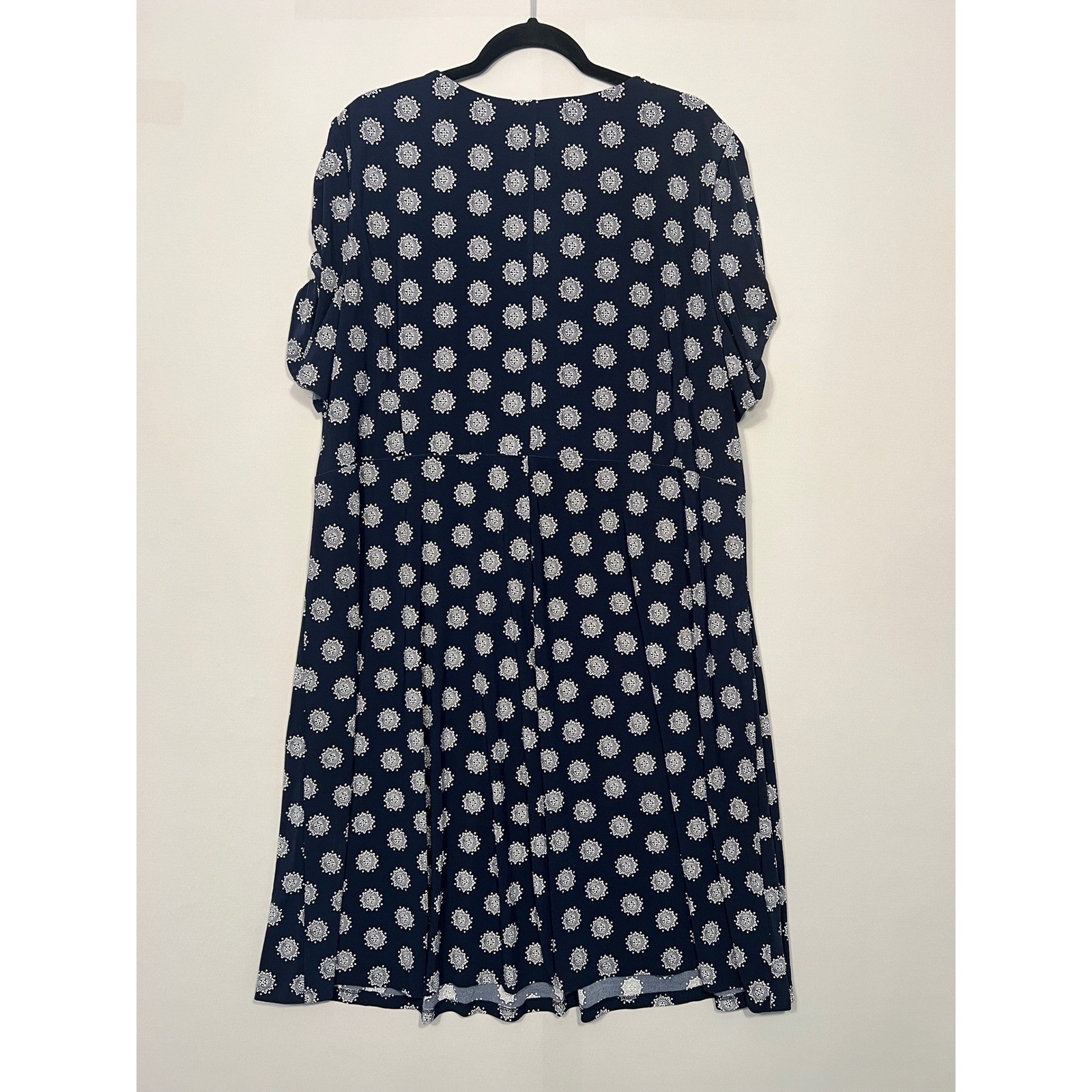 Tommy Hilfiger Womens 22W Navy Blue Medallion Print Faux Wrap A-Line Dress