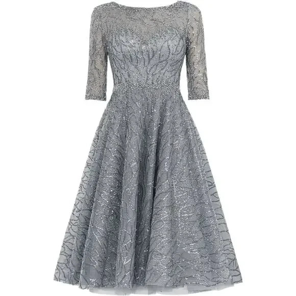 NWT, Mac Duggal Elbow Length Sleeve Bateau Neck Dress 20252 SZ 4 #MD0205