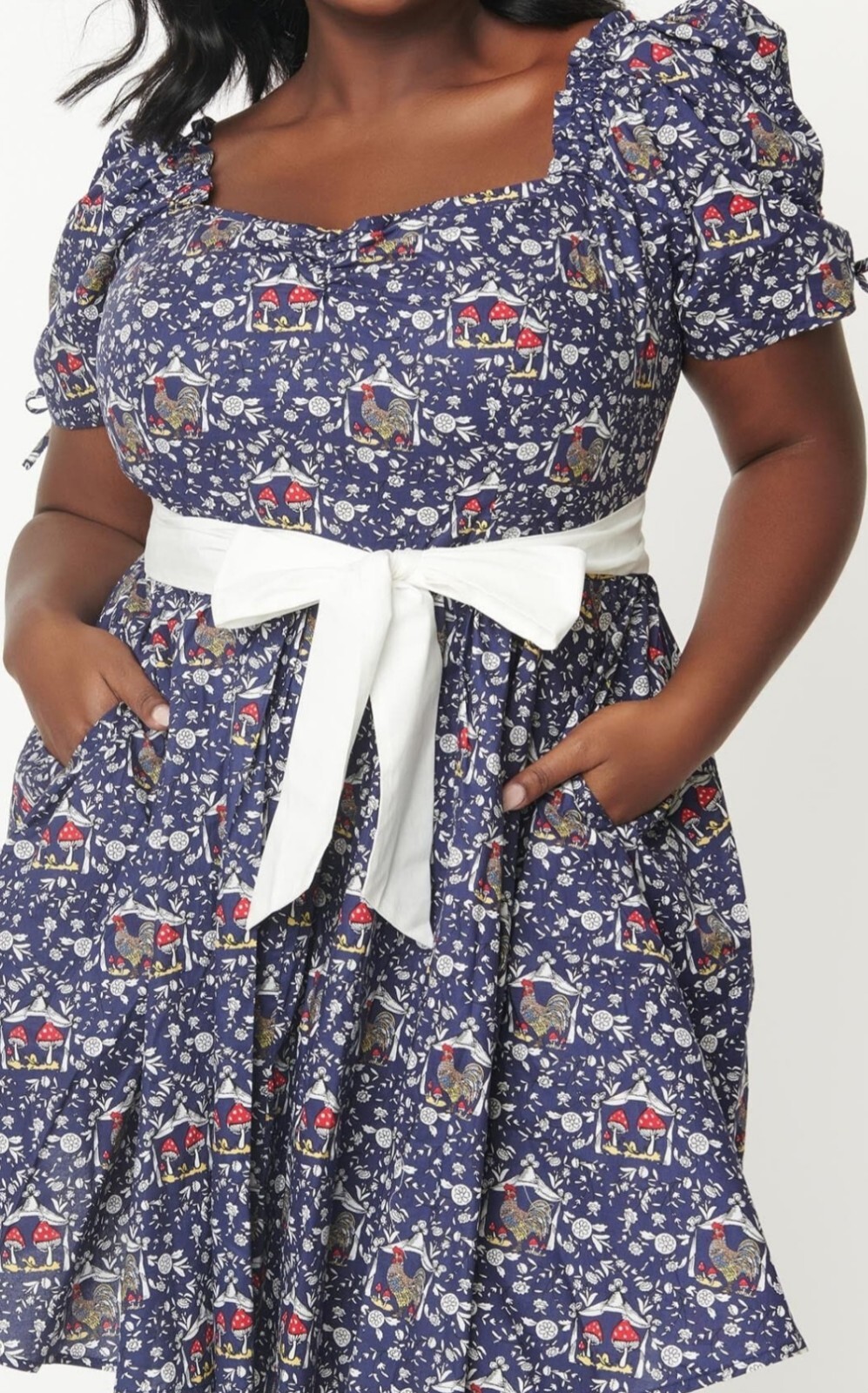 UNIQUE VINTAGE Navy Mushroom Botanica Print Dakota 50’s Flare Dress Size LARGE*