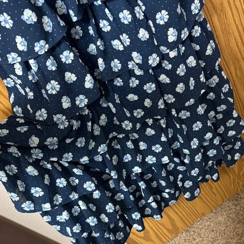 NWT Crystal Doll Blue and White Floral Midi Dress