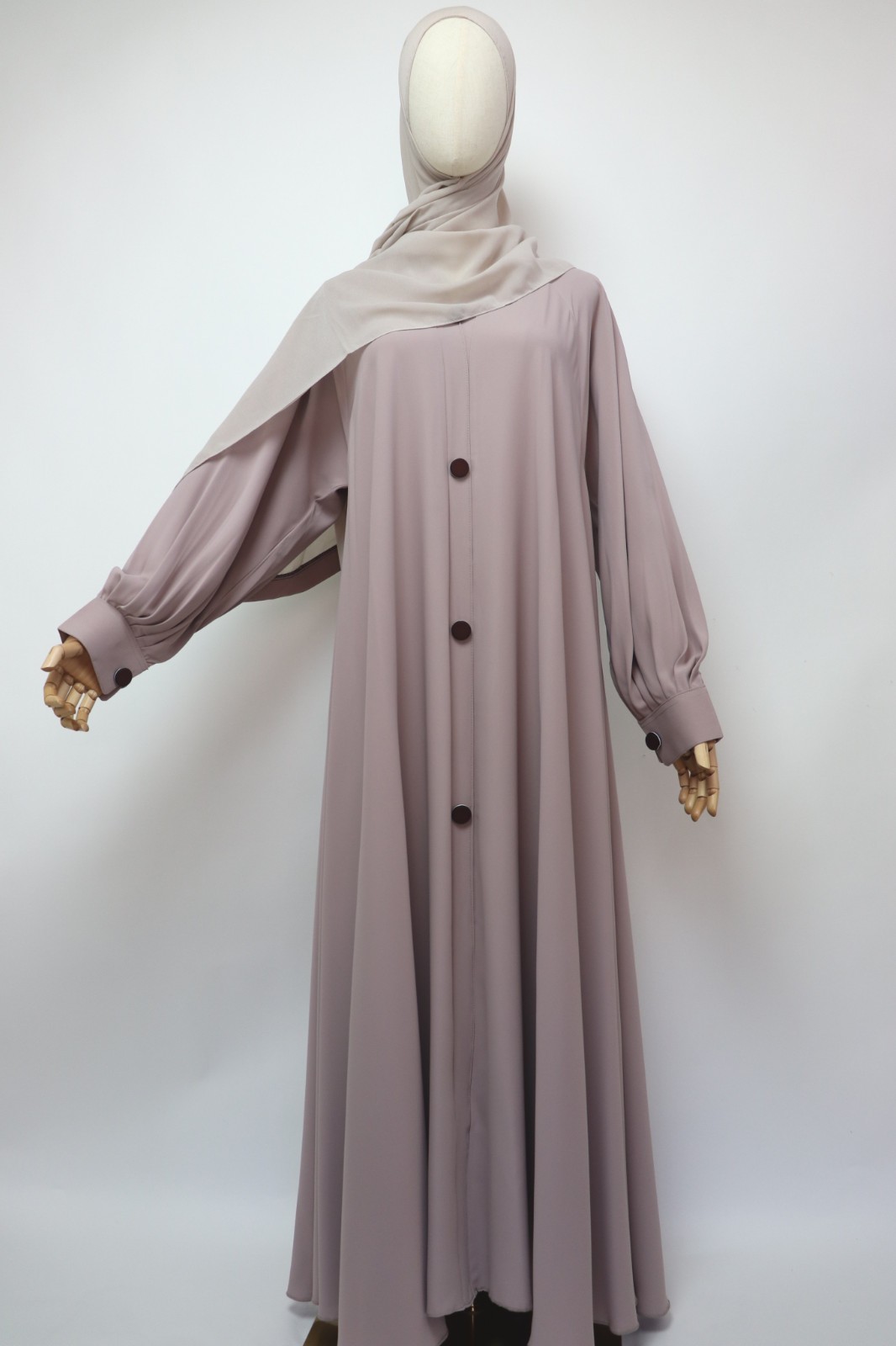 Dubai Abaya Closed Cuffed Flare Umbrella Abaya Muslim Modest Dress Soft Taupe