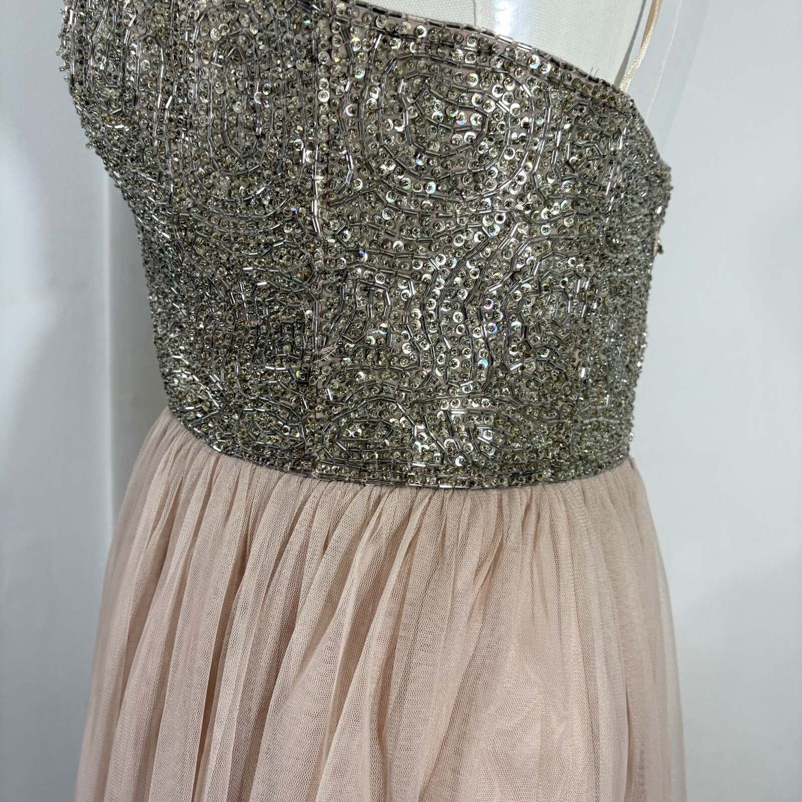 AIDAN MATTOX Sz 6 Blush Beaded Top Tulle Party Prom Pageant Dress Sparkle Short