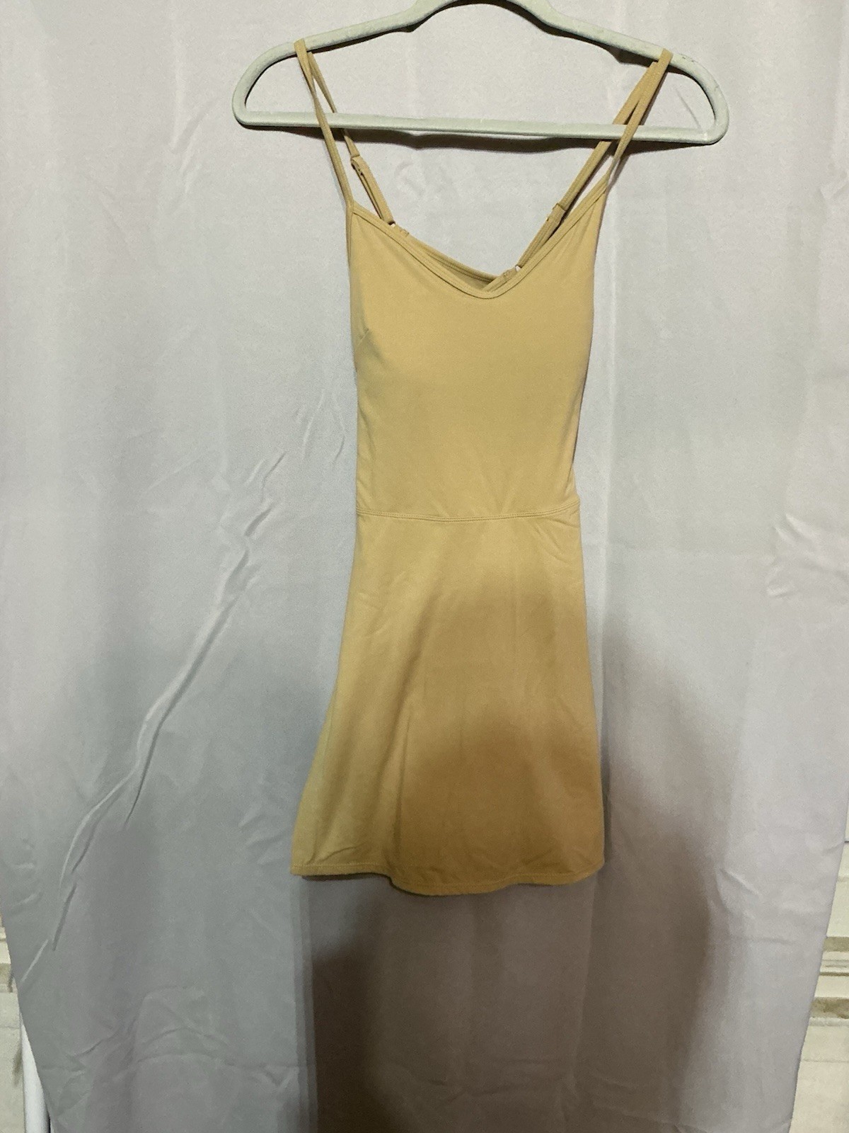 JoyLab Beige Sleeveless Active Dress with Built in Shelf Bra, XTRA SMALL (XS)