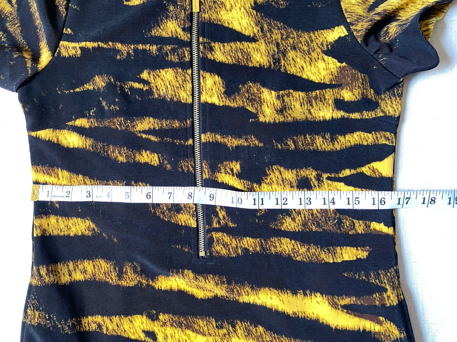 Michael Kors Tiger Stripe Bodycon Dress Small Black Yellow Animal Print Mesh Zip