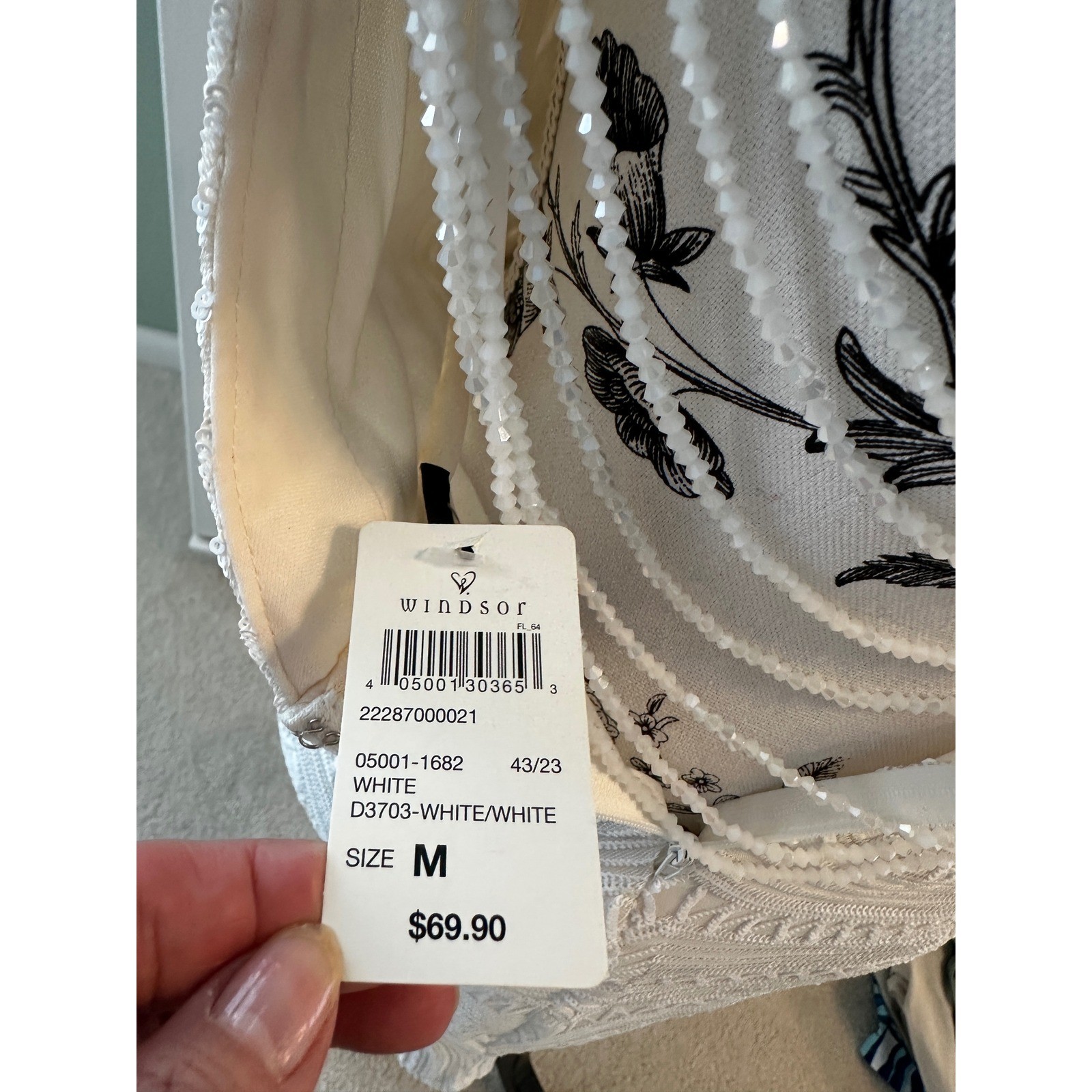 Windsor White Sequin Bodycon Dress Beaded Draped Back Bridal Cocktail Mini M