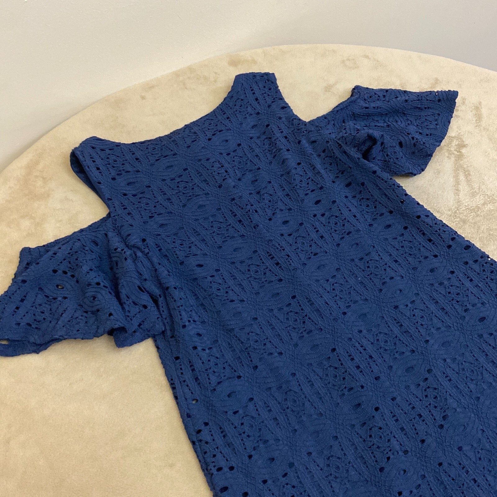 NWT Ronni Nicole Womens Navy Blue Cold Shoulder Sleeve Shift Dress Size Small