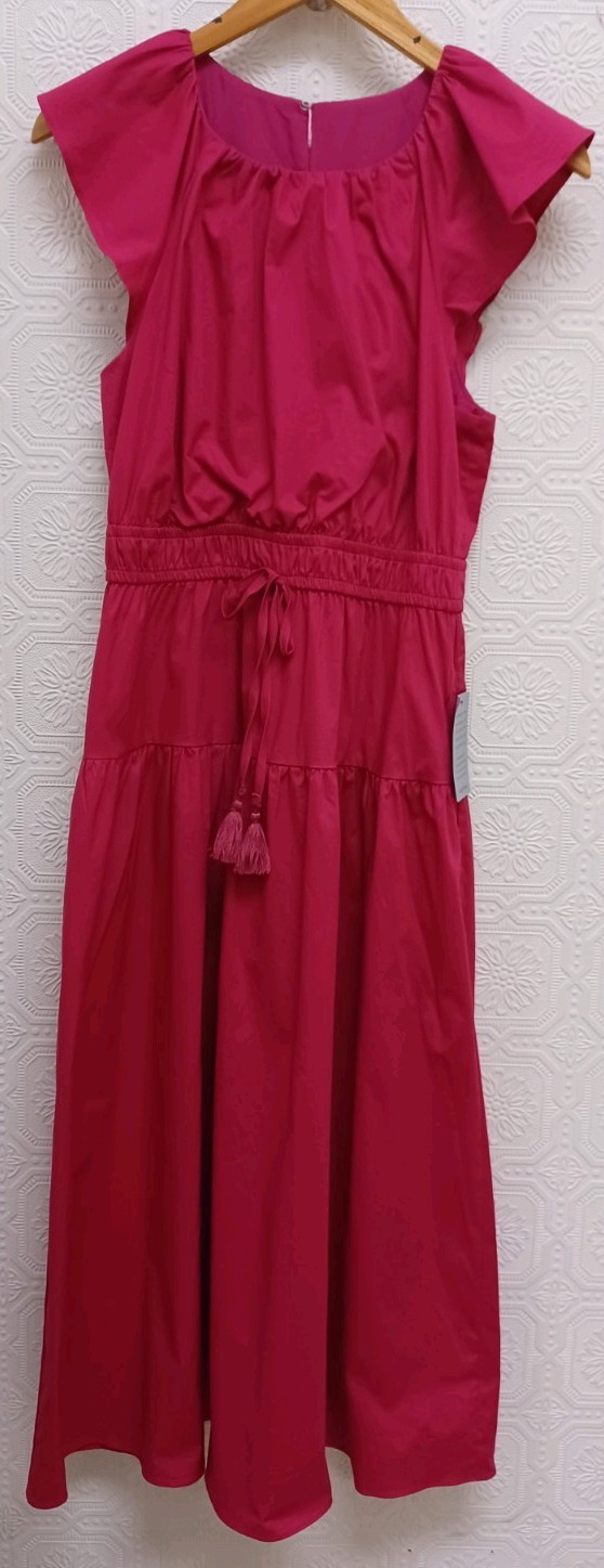 NWT Maggy London Fuchsia Cotton Blend Flutter Cap Sleeve Dress Misses Size 6