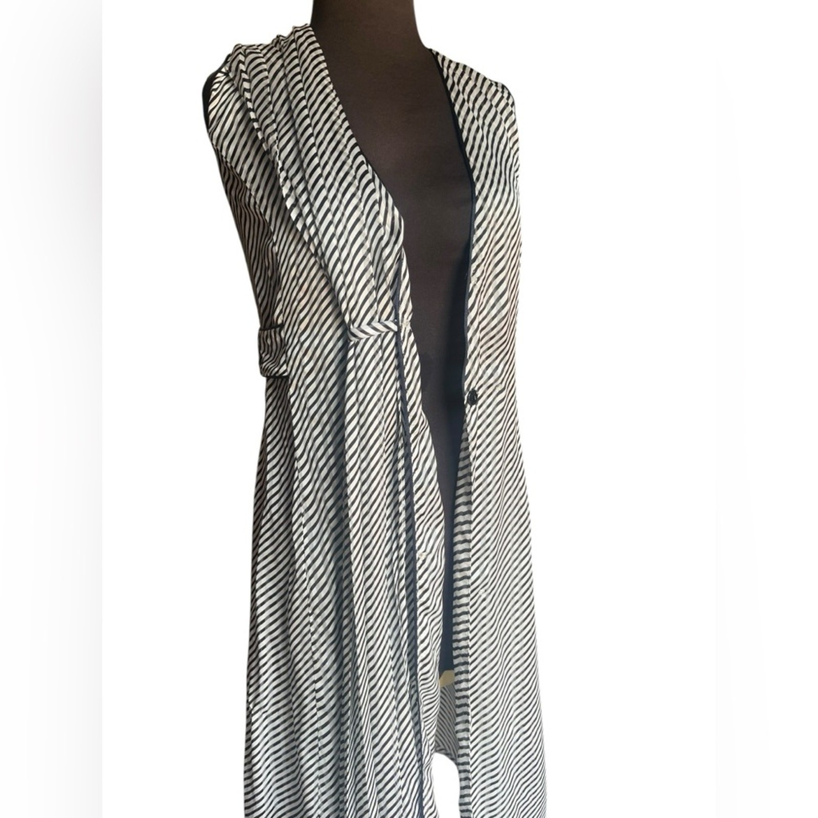 Deborah Lyons Ashley Midi Dress 2 Black Striped Crepe Luxury Old Money Ladylike