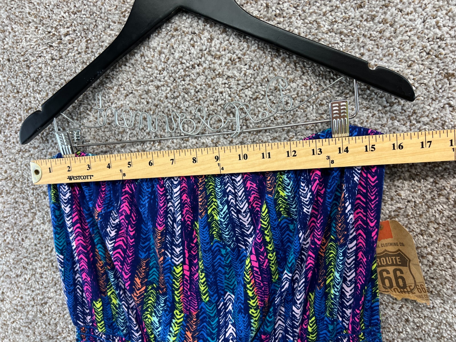 Route 66 Strapless Dress Multicolor Feather Chevron Print Smocked Waist Size XL