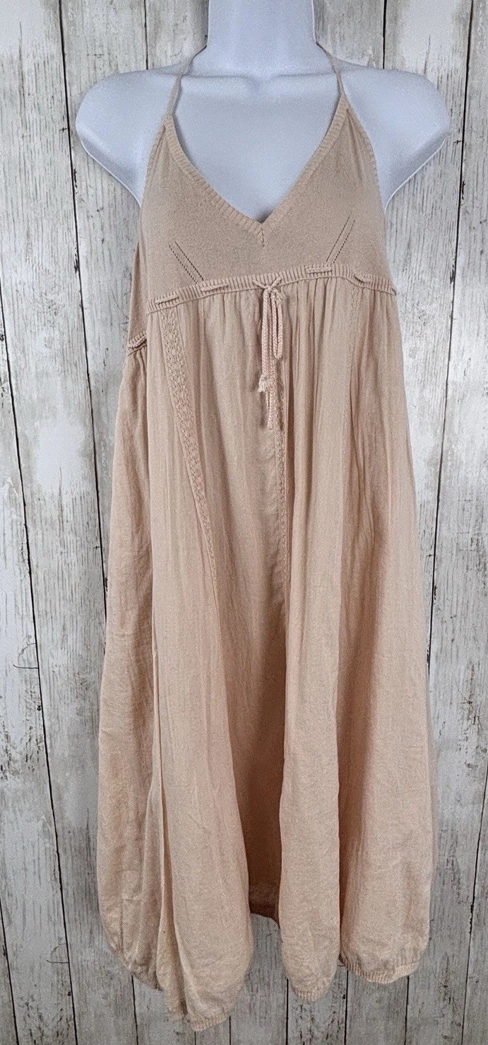 Vtg Limited Edition Cream Babydoll Cami Dress Lace Bubble Hem Large Y2K Cotton