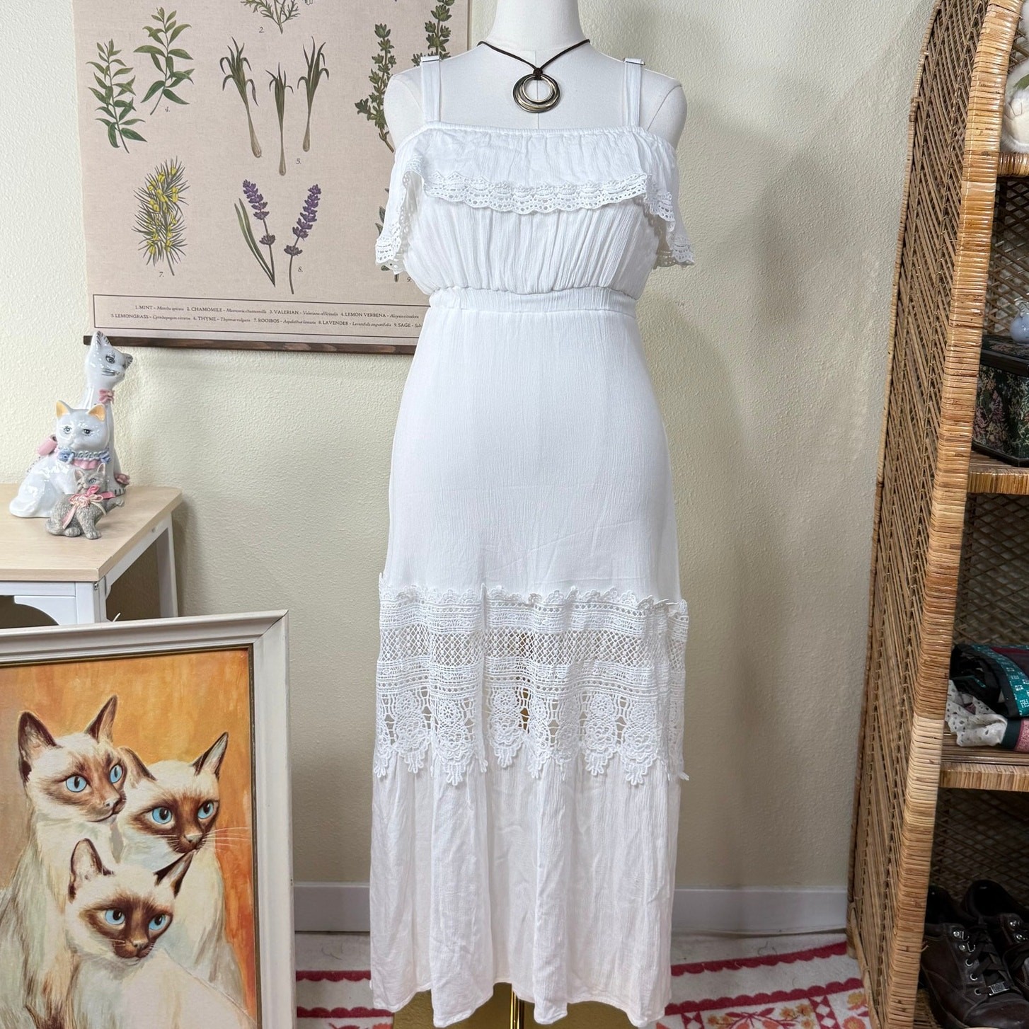Crochet Lace Ruffle Maxi Dress Cottage Coastal Cowgirl Prairie Coquette Dolly S