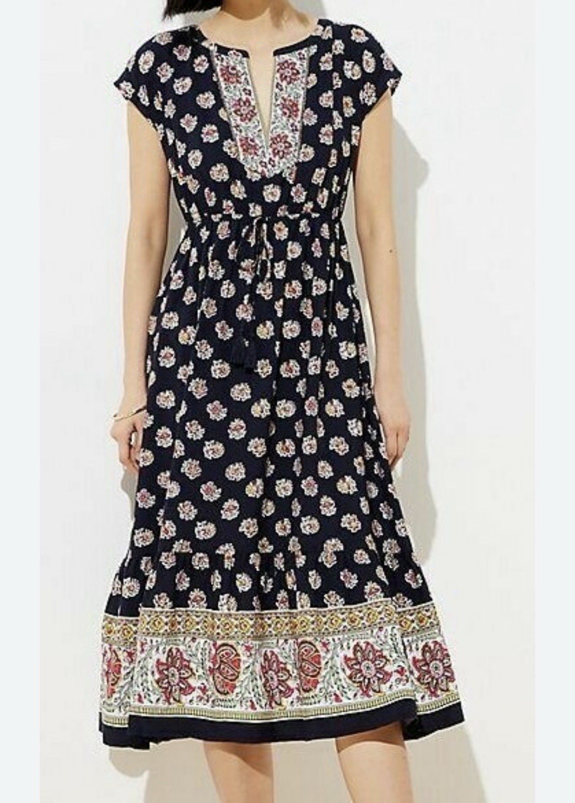 Loft Midi Dress BoHo Floral Bohemian All Seasons MSRP $90 Sz Large