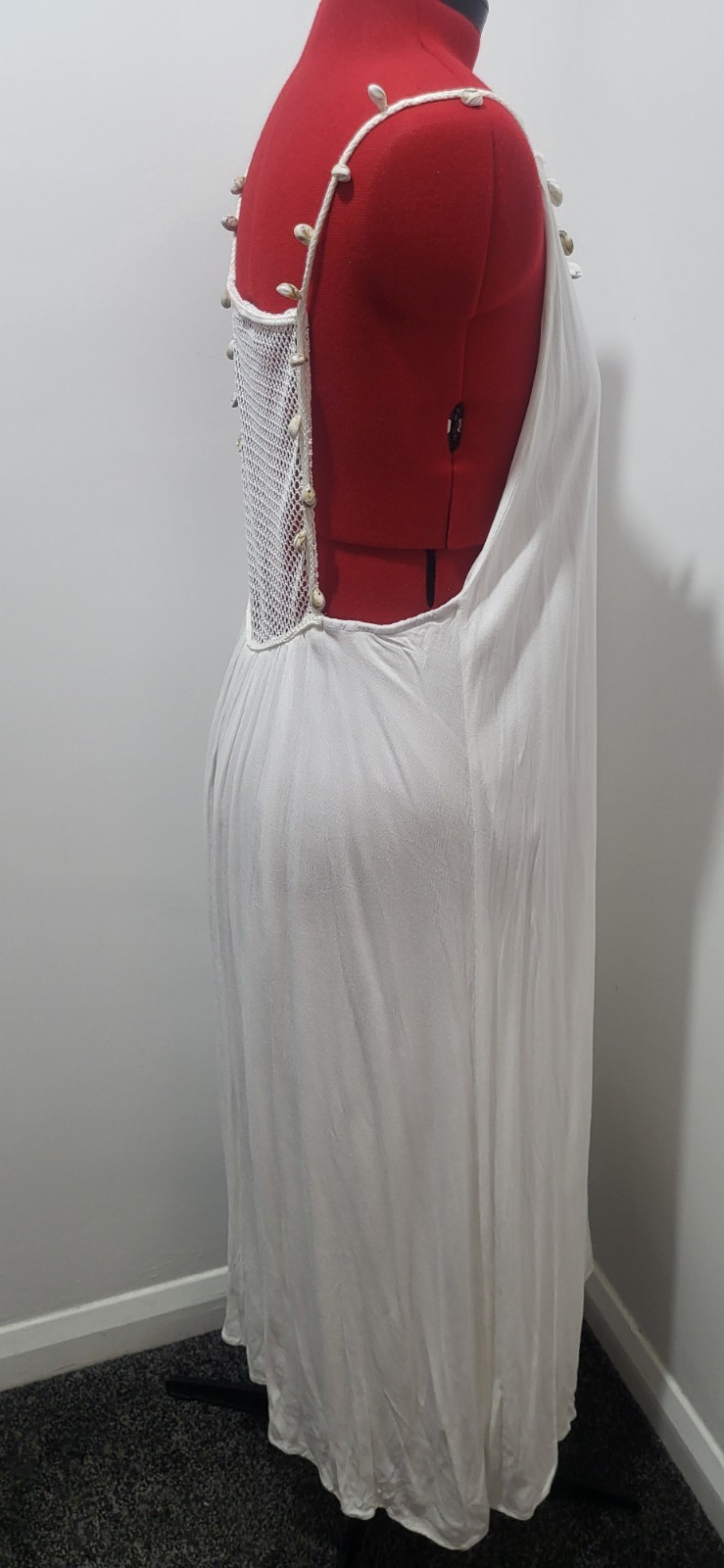 Stunning Grecian Style Shell Detail Net Back Ankle Length White Dress 100% Visco