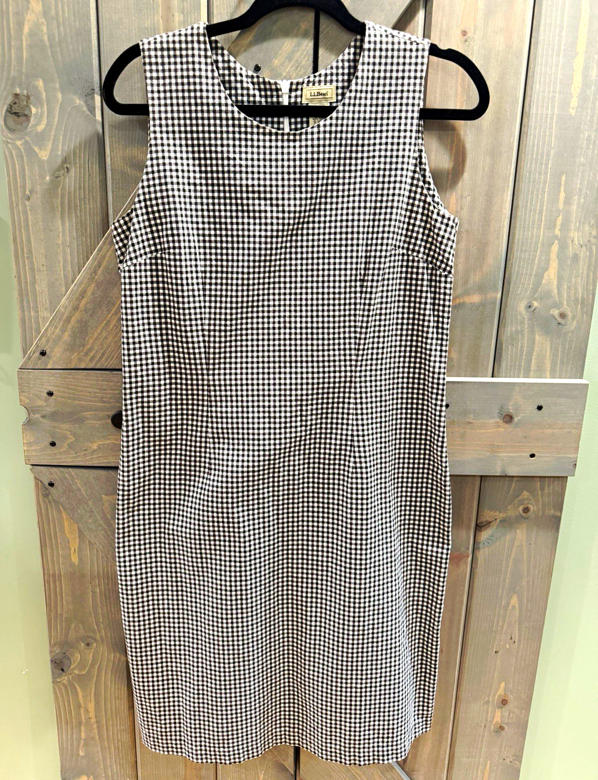 L.L.Bean Women’s Gingham Shift Dress Black/White Sleeveless Zip Size 8 Reg