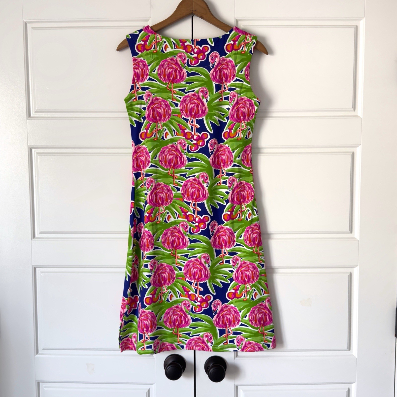 Barbara Gerwit Tropical Flamingo Dress Womens XS Pink Green Vibrant Resortwear