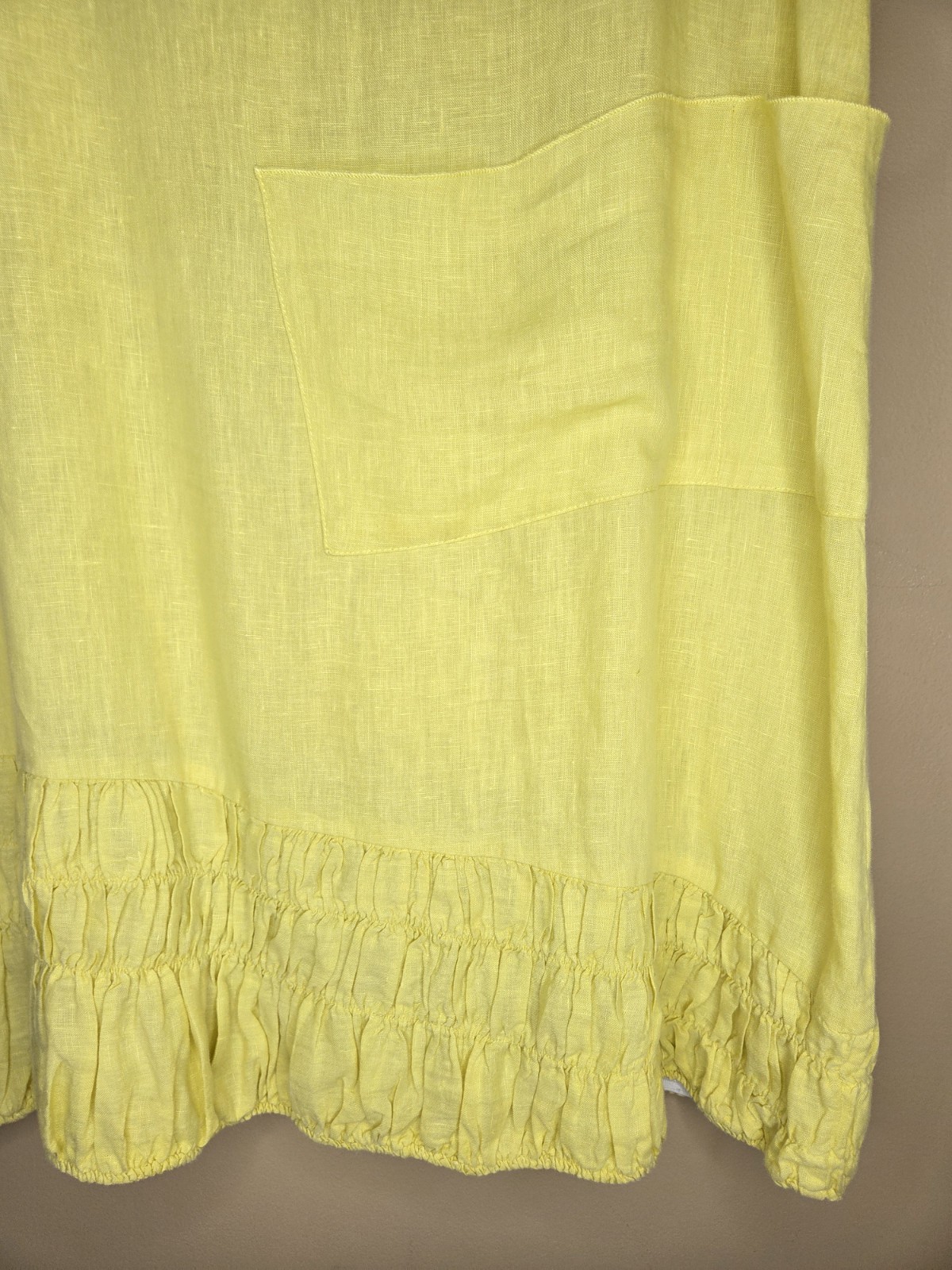 LUUKAA Linen Shift Dress Yellow Runched Hem Boho Oversized Size 1 US 4-6