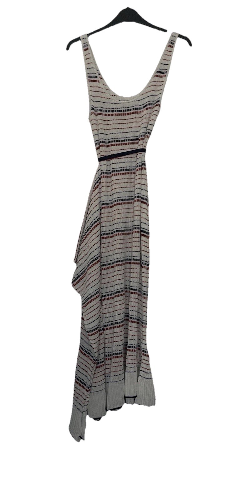 Roland Mouret Women Midi Cunningham Dress Stripe Pleats Knit, Multi Stretch, L
