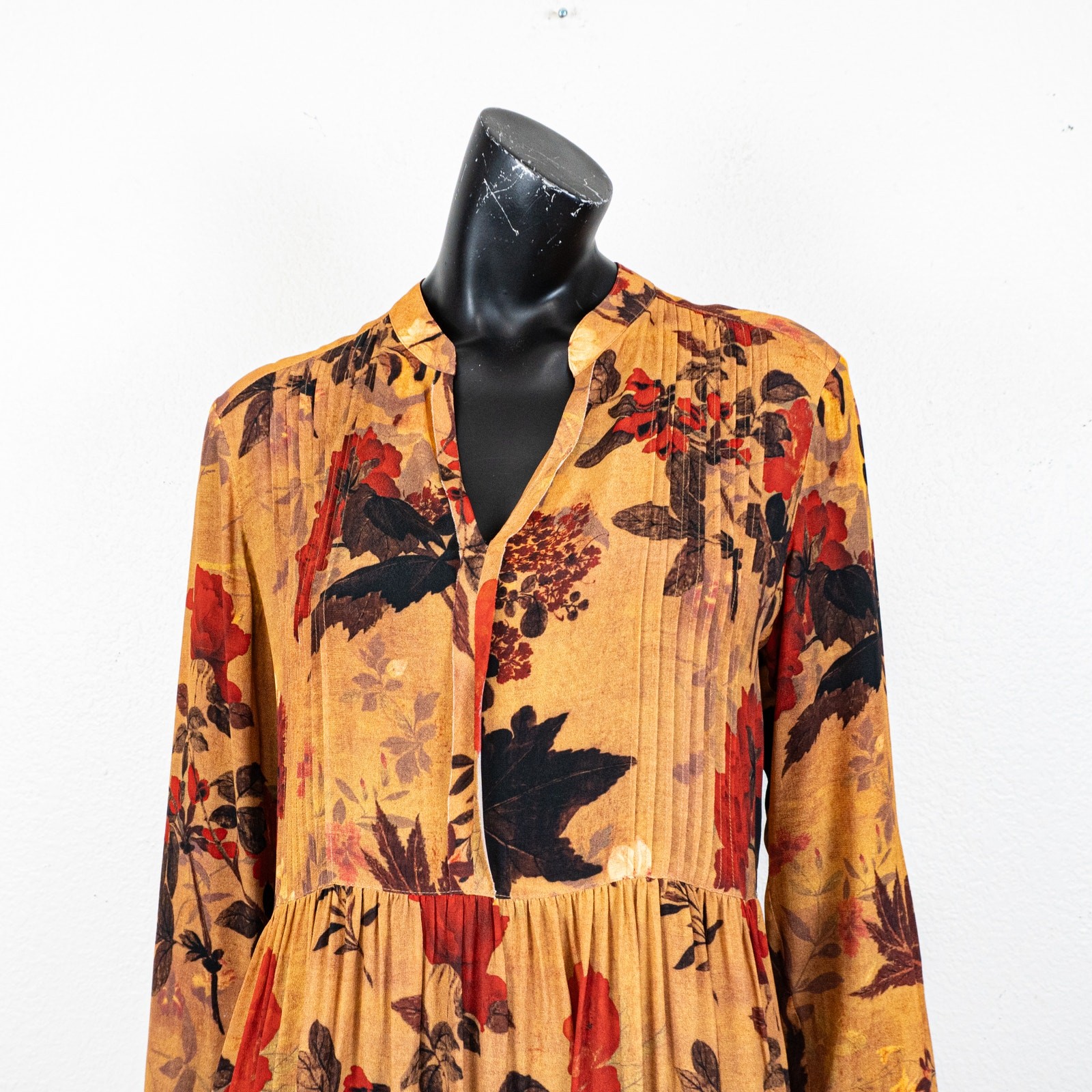 Peruvian Connection Women’s Brown Floral Dress Pleated size Small