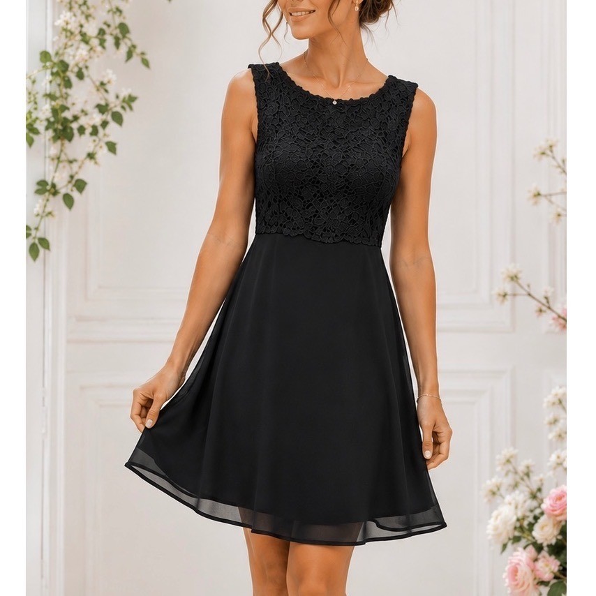 Ann Taylor Petites Black Lace Chiffon Cocktail Dress Sleeveless Button Back 4P