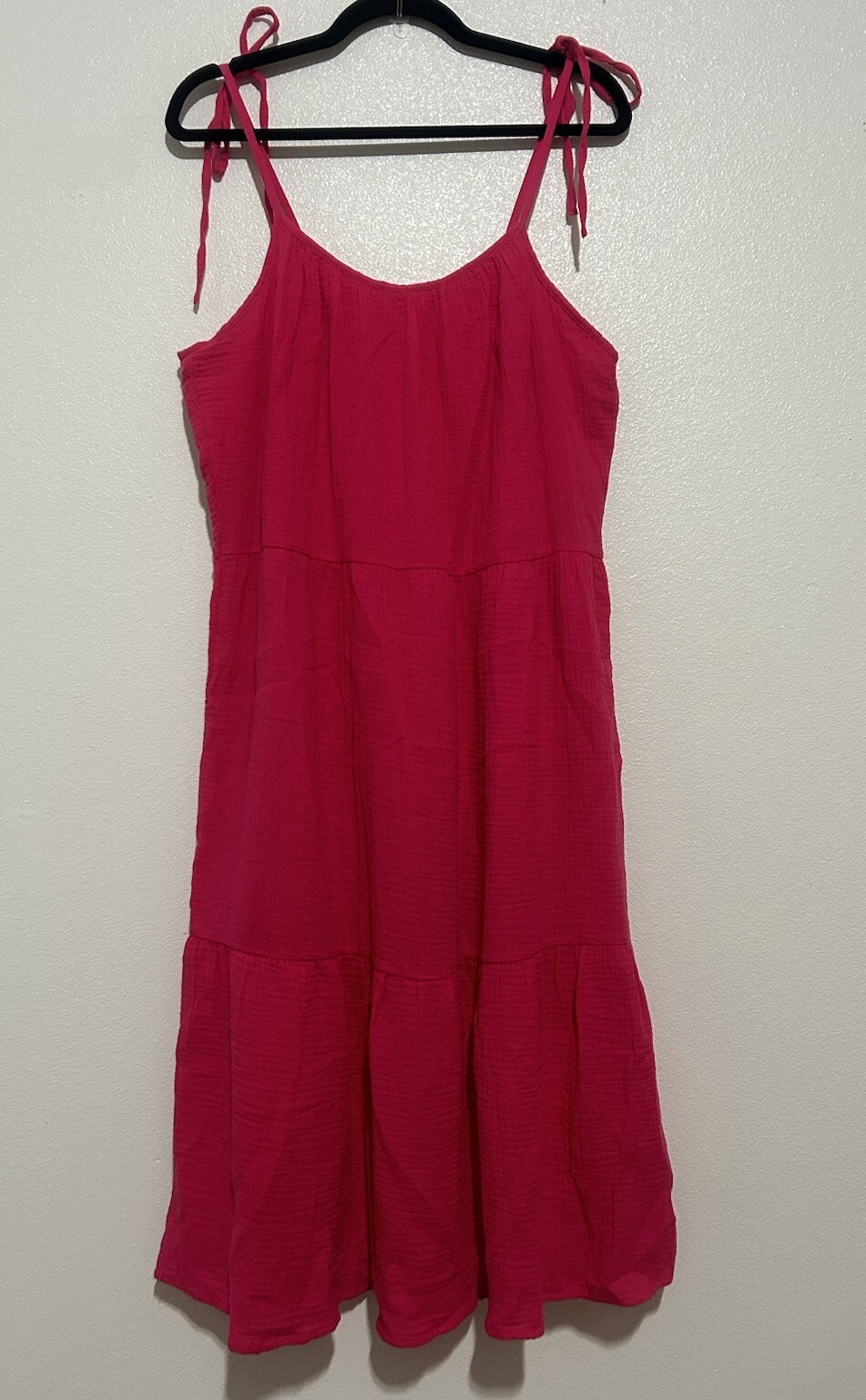 NWT Large Cotton Picnic Sundress Tank Dress Hot Pink Vibrant Adjustable Strap