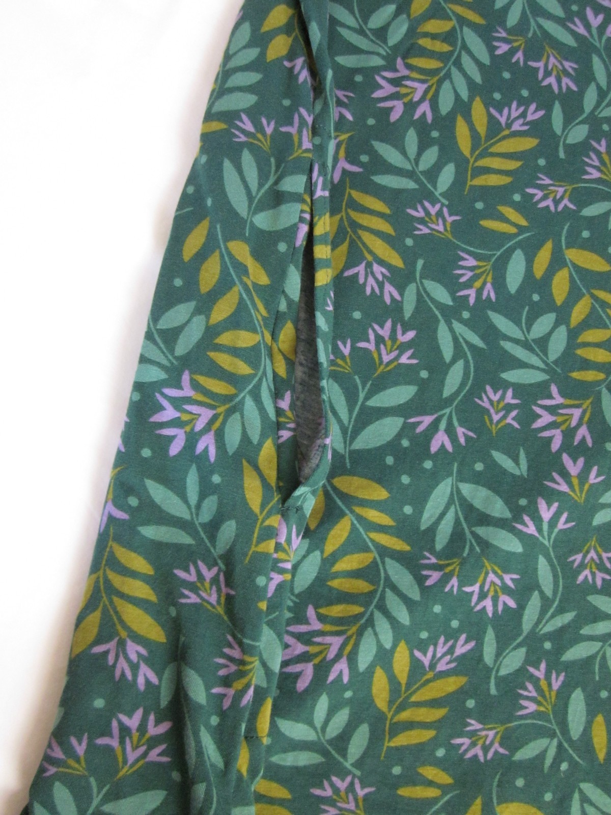 Gudrun Sjoden Leaf Tunic Dress Greens Lavender Organic Cotton Size M Lagenlook