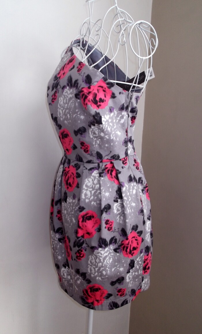 BNWT TOPSHOP Grey/Bright Pink Floral Print One Shoulder Mini Tulip Dress Size 8