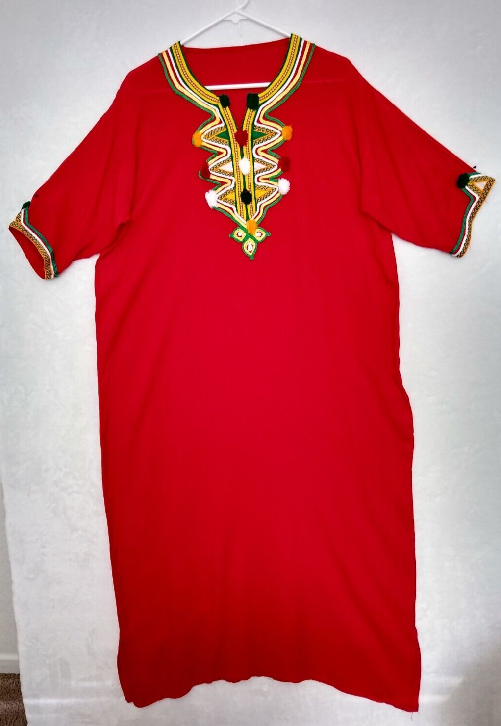 Moroccan Kaftan Gandoura Berber Clothes Handmade Dress Bohemian Red Ribbon Women