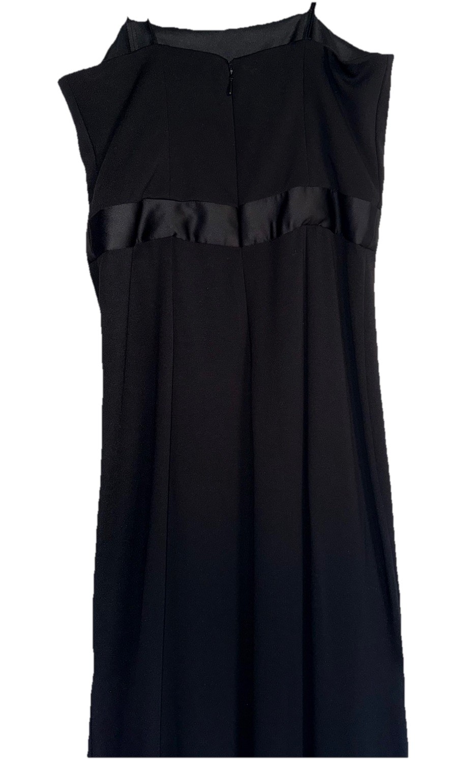H HALSTON Black Strapless Drape Satin Bow Trim Front Slit Stretch Knit Gown 2 XS