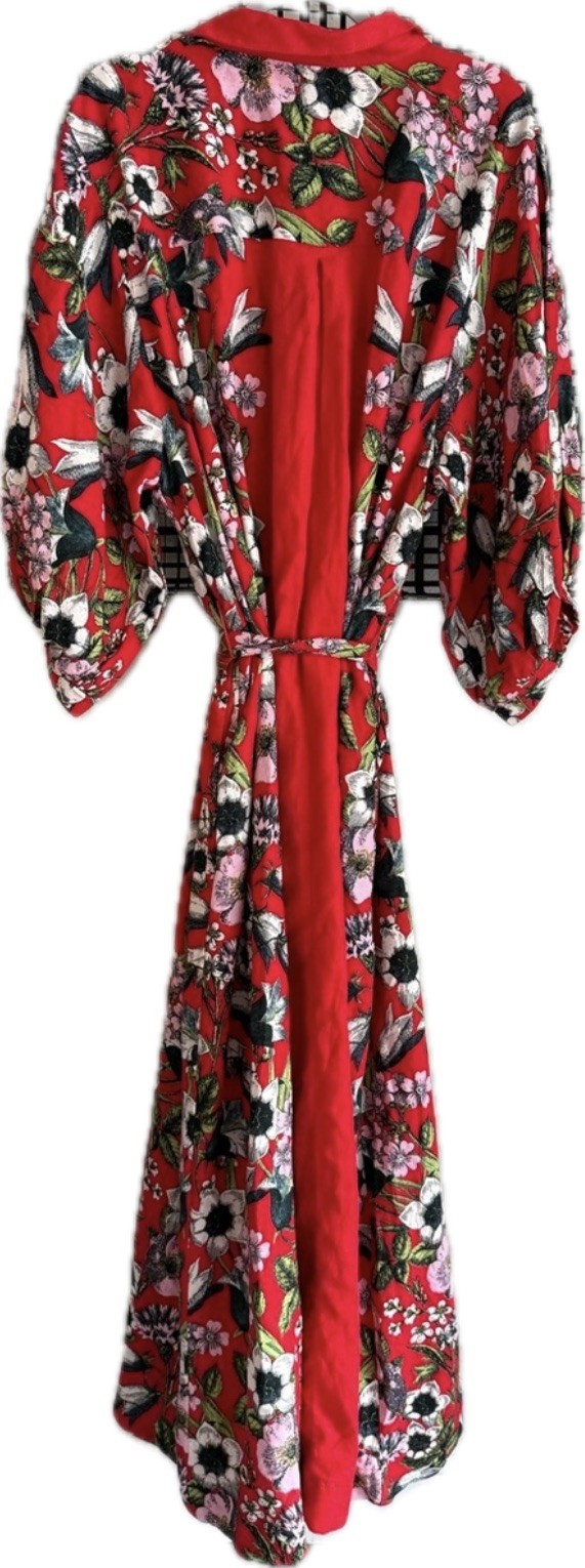 NWT Anthropologie Maeve Mona linen blend maxi red floral shirt dress sz S