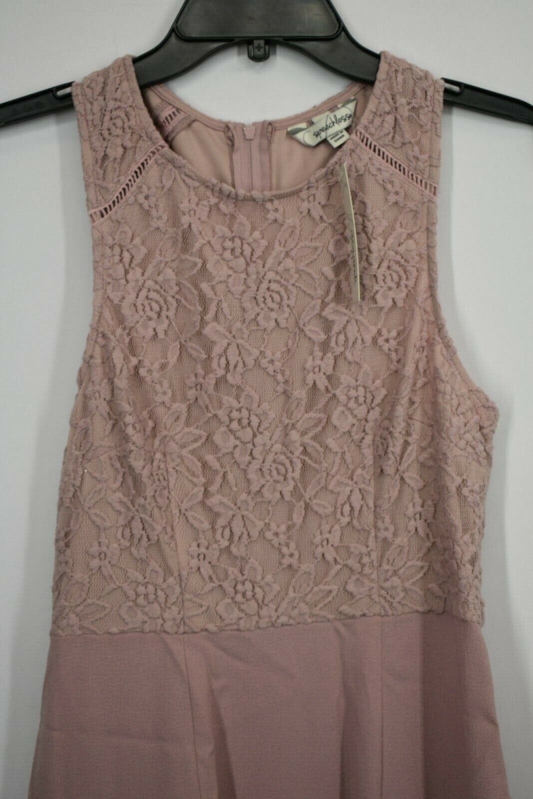 Speechless Womens Lace Bodice Ruffle Crepe Dress Jewel Neck Sleeveless Zip M