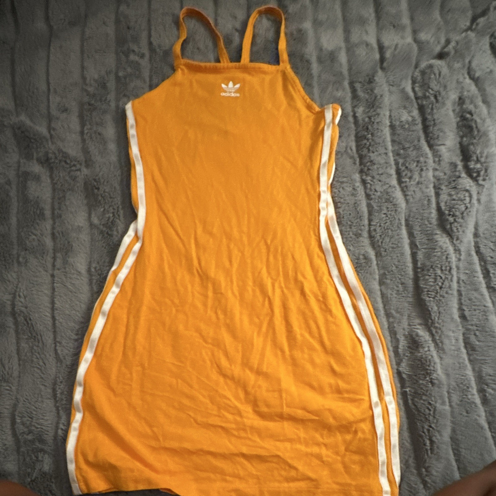 adidas Womens Orange Bodycon Midi Tank Dress White Stripes Scoop Neck S