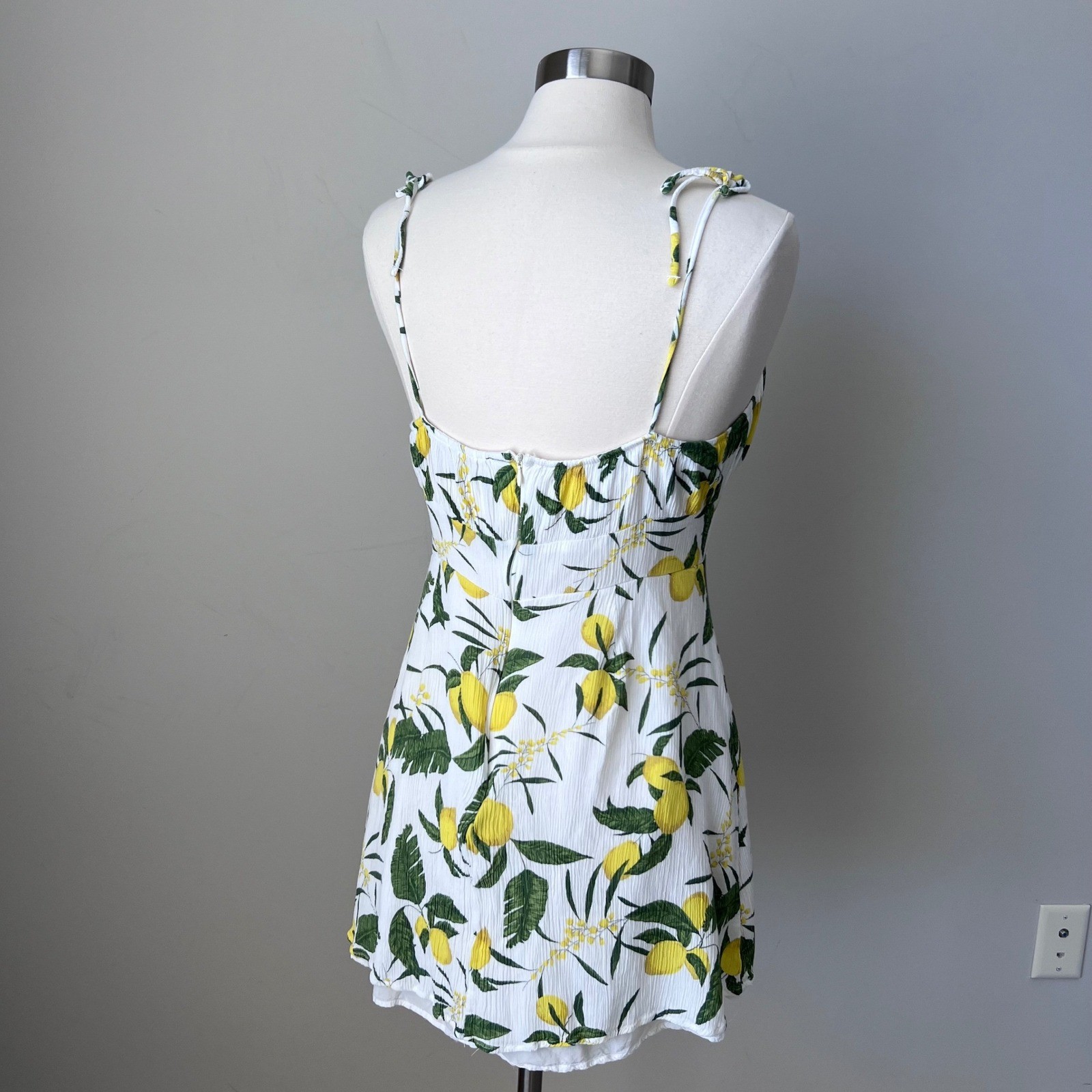 Pull&Bear Lemon Print Sweetheart Mini Dress White Yellow Green XL 9390/316/250