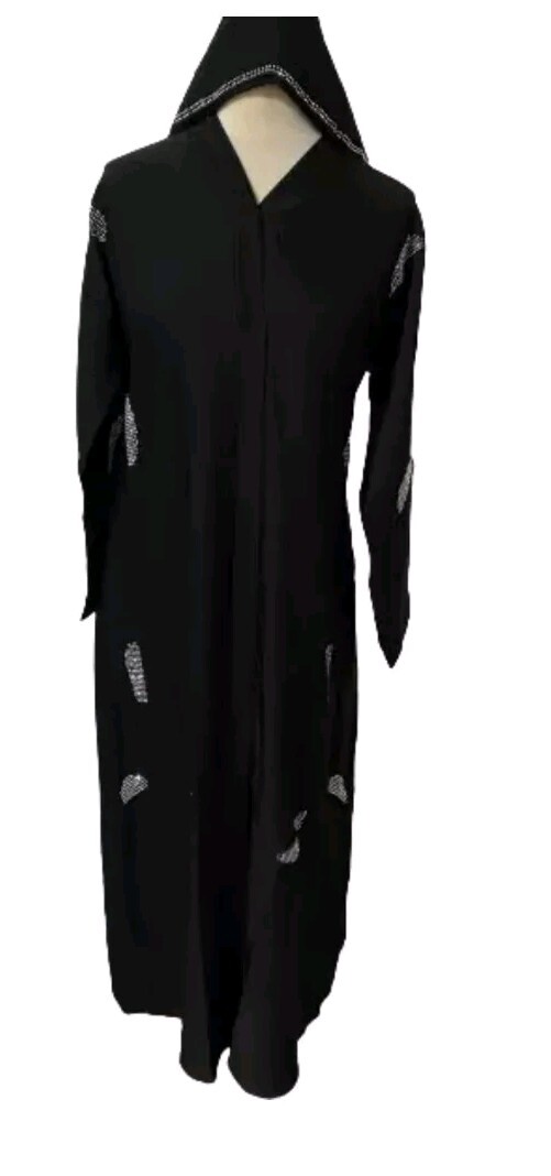 Ladies Premium Quality Kimono Nida Open Abaya Diamonte Dubai – Black N3- Size 56