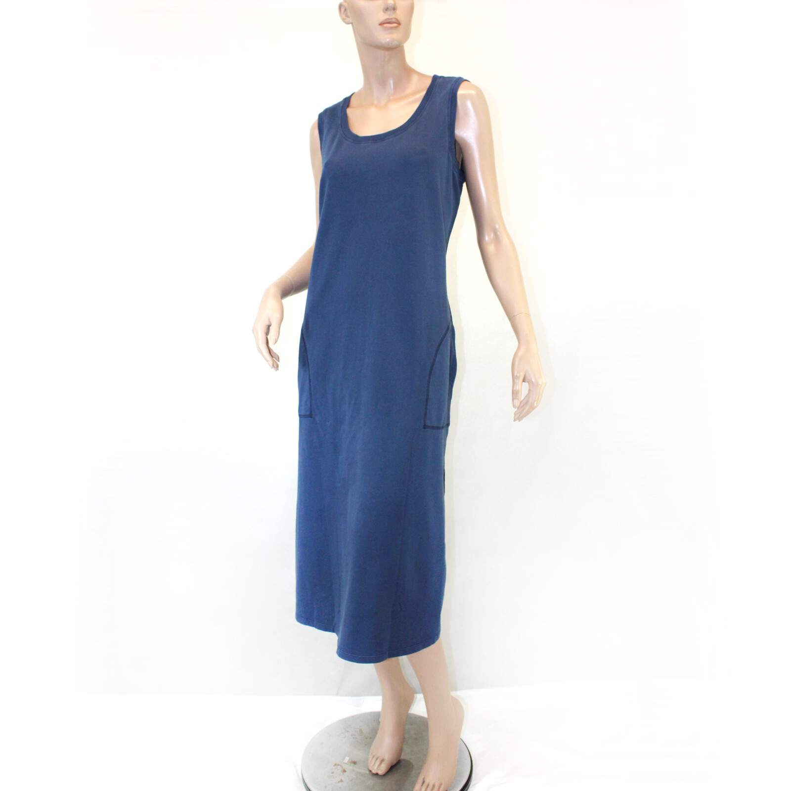 Talbots Plus Blue TERRY cotton Midi DRESS beach resort 3X pockets nautical