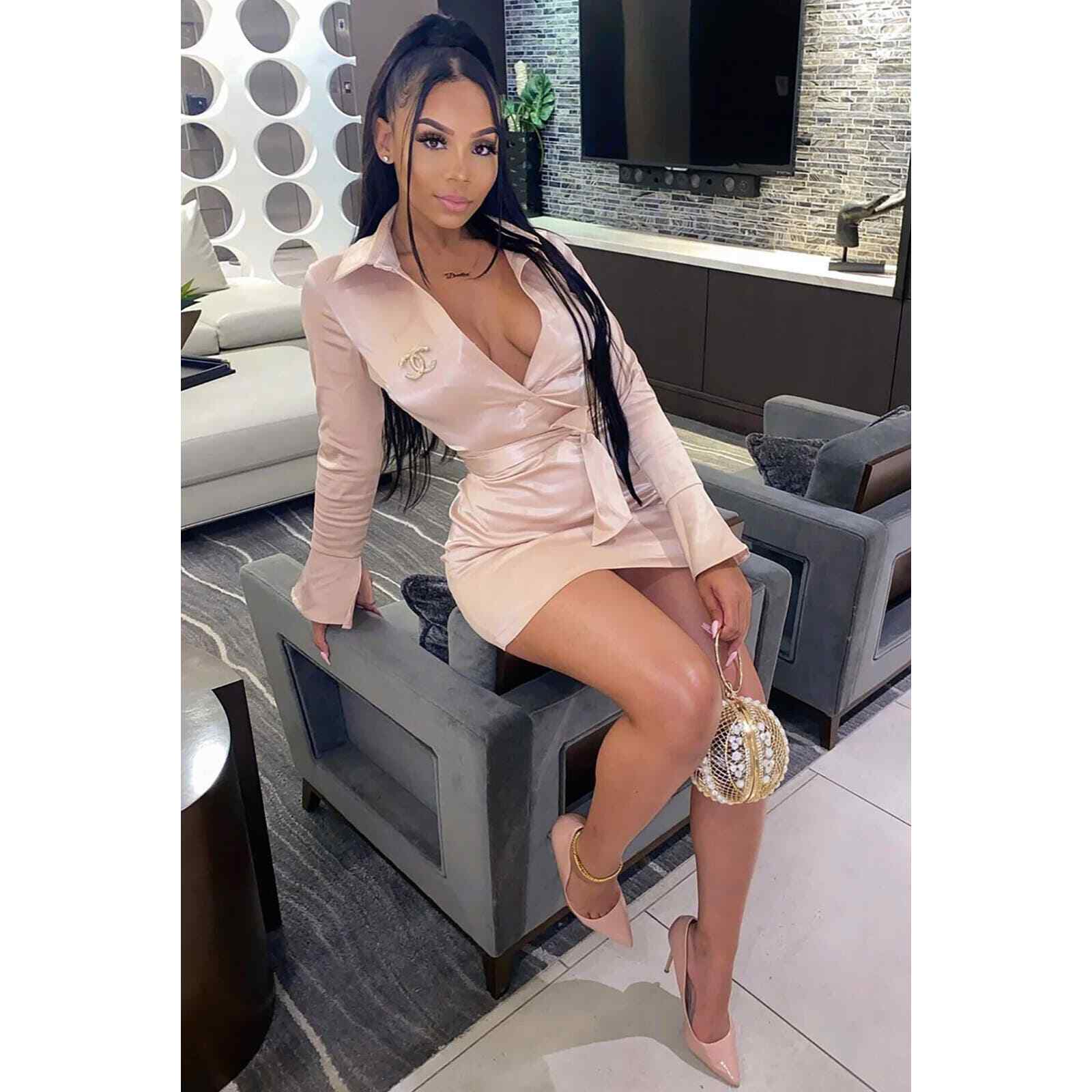 Fashion Nova Step Up Blush Satin Collared Tie Mini / XL