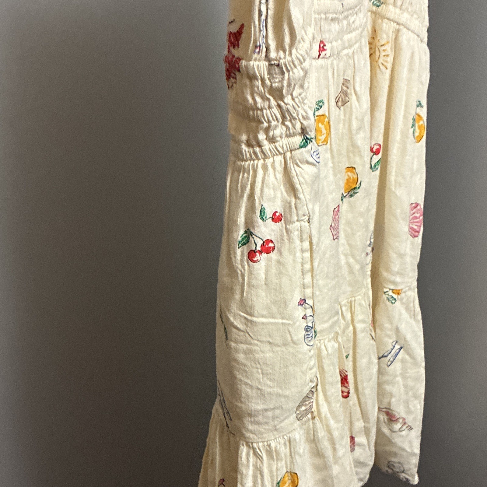 GAP Ivory Multicolor Square Neck Smocked Strappy Midi Dress Women’s L