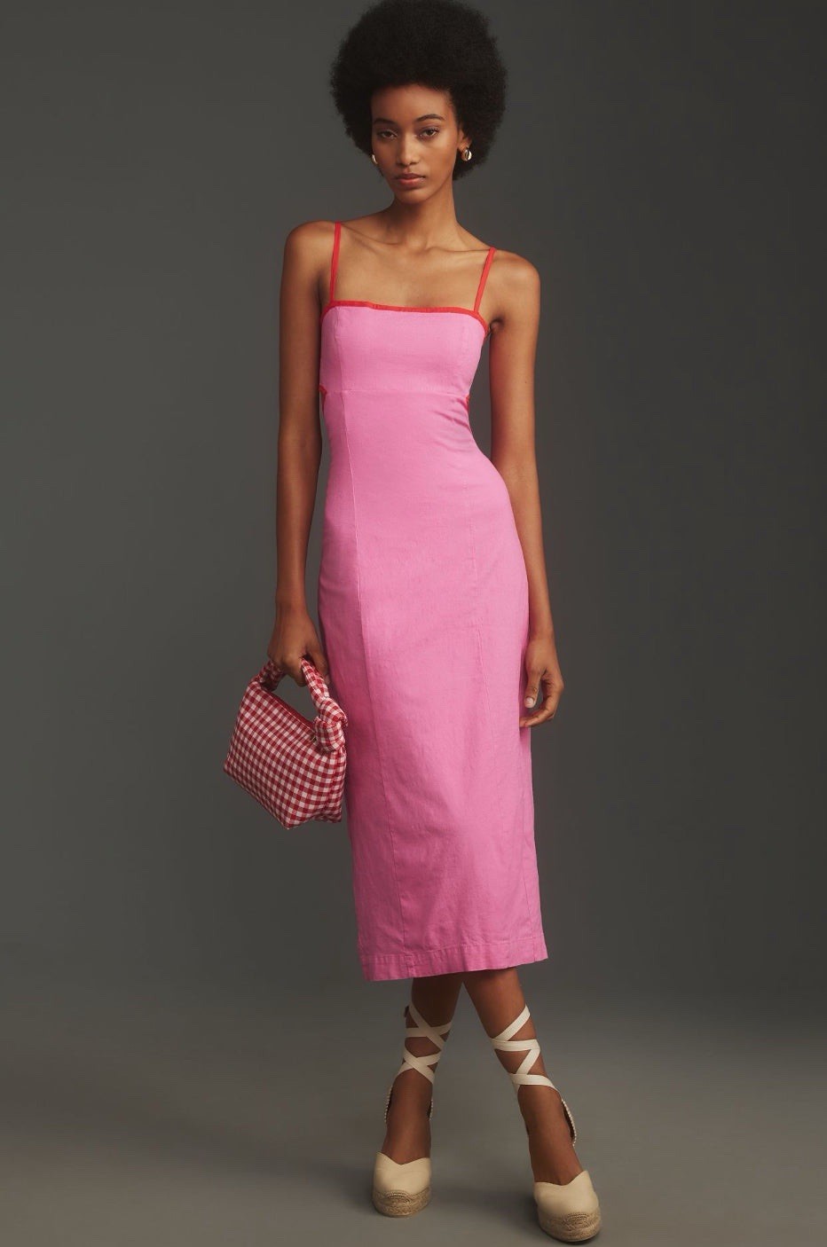 The Dafni anthropologie Maeve Pink Linen Midi Dress Side CutOuts Resort Bright L