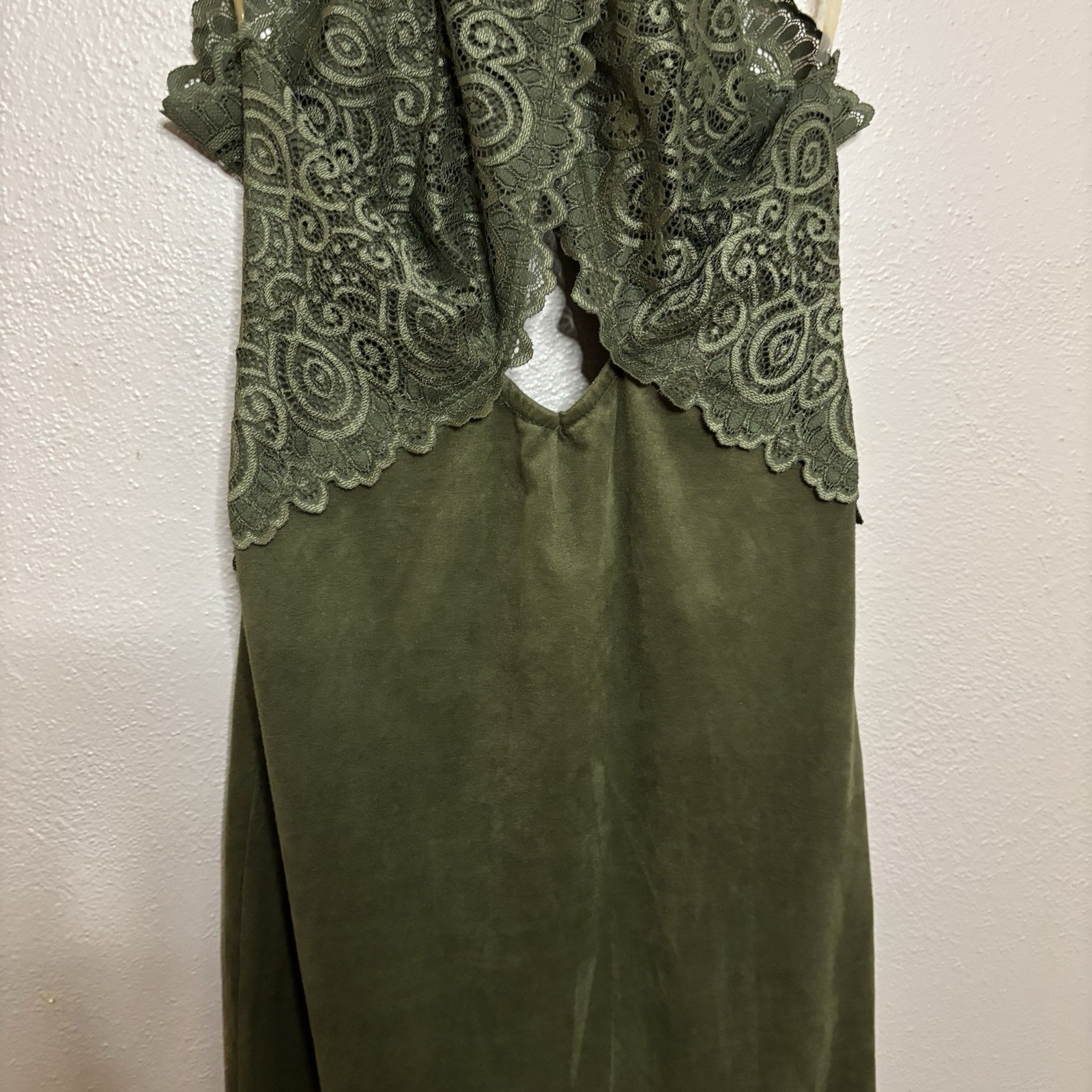 Cherry Mellow USA Olive Green Lace High Neck Bodycon Midi Dress Womens Large