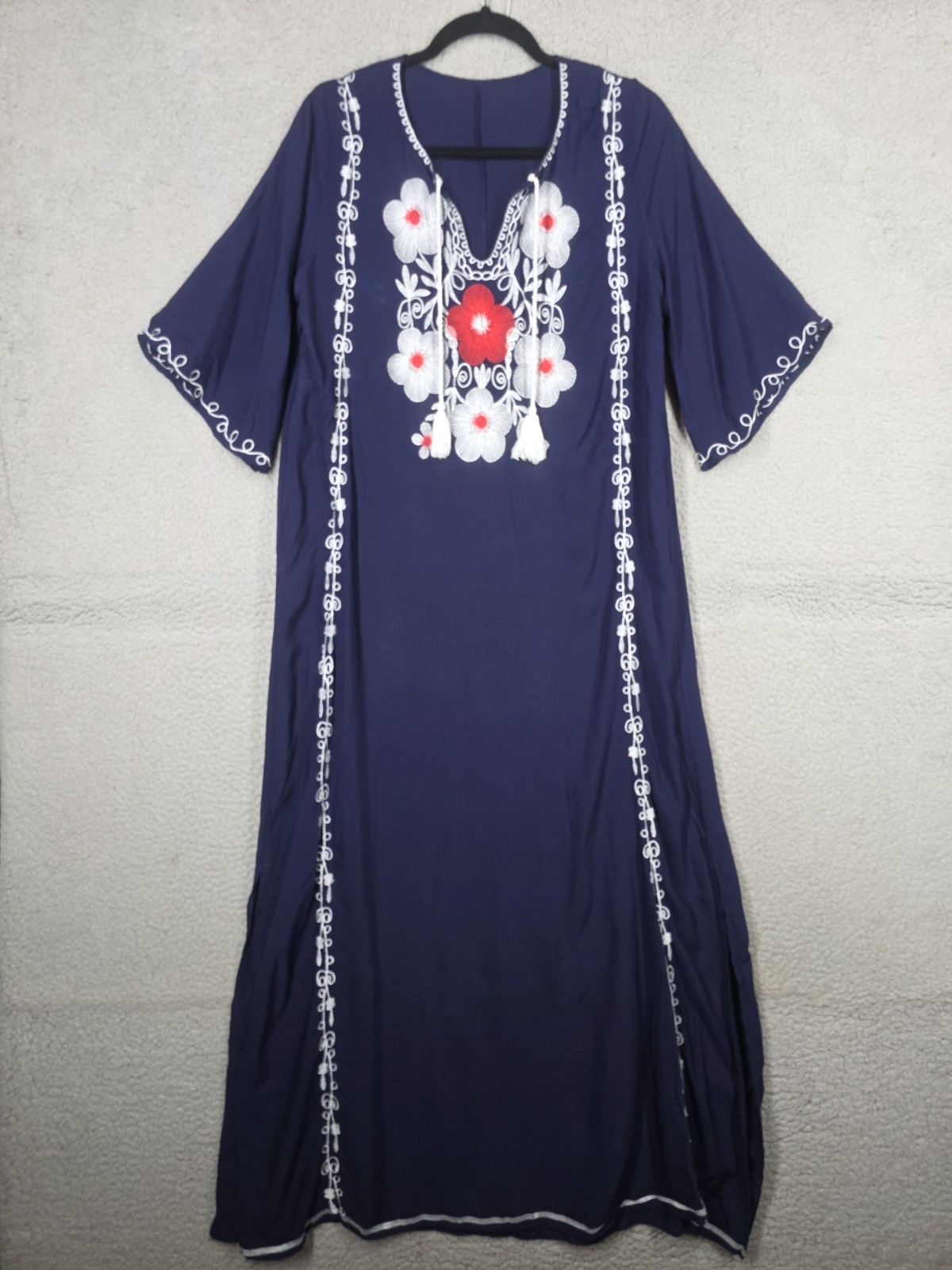 Blue Kaftan Dress One Size Fits Most Embroidered Beach Swim Cover Resort Wear