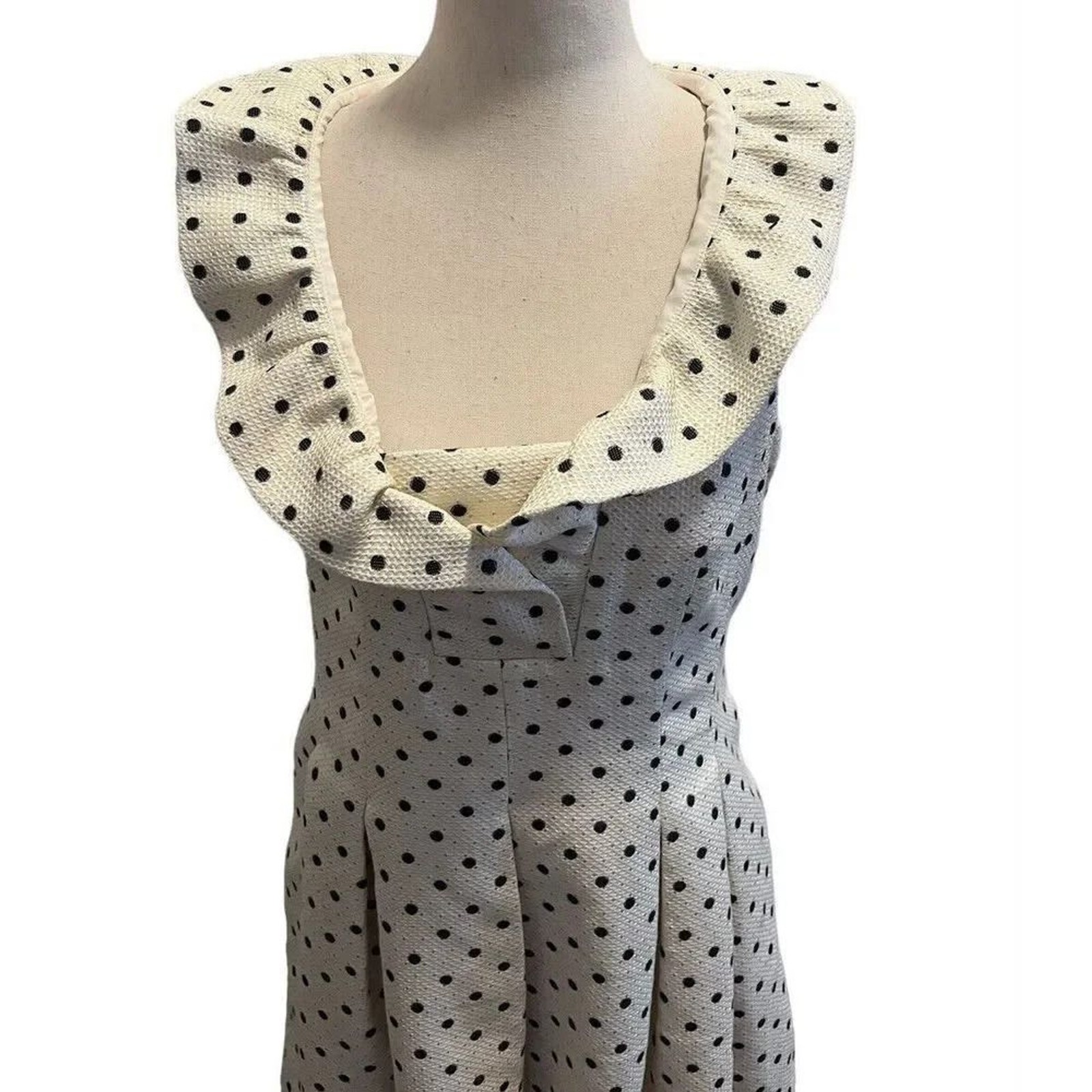 Johnston & Murphy Cream Navy Mini Gold Polka Dot Fit and Flare Dress Size 6 NWT