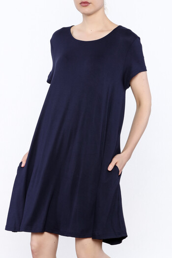 Heathmoor Womens T Shirt Dress Short Sleeve Knee Length Pockets NAVY New SMALL