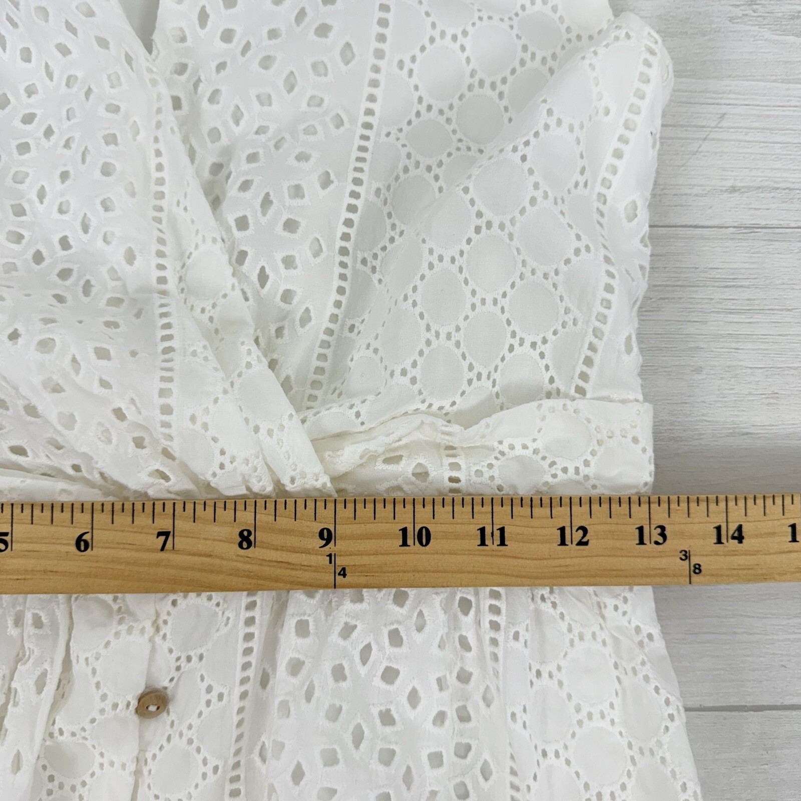 ZARA Openwork Embroidered Eyelet Midi Dress L White Sleeveless V Neck Feminine