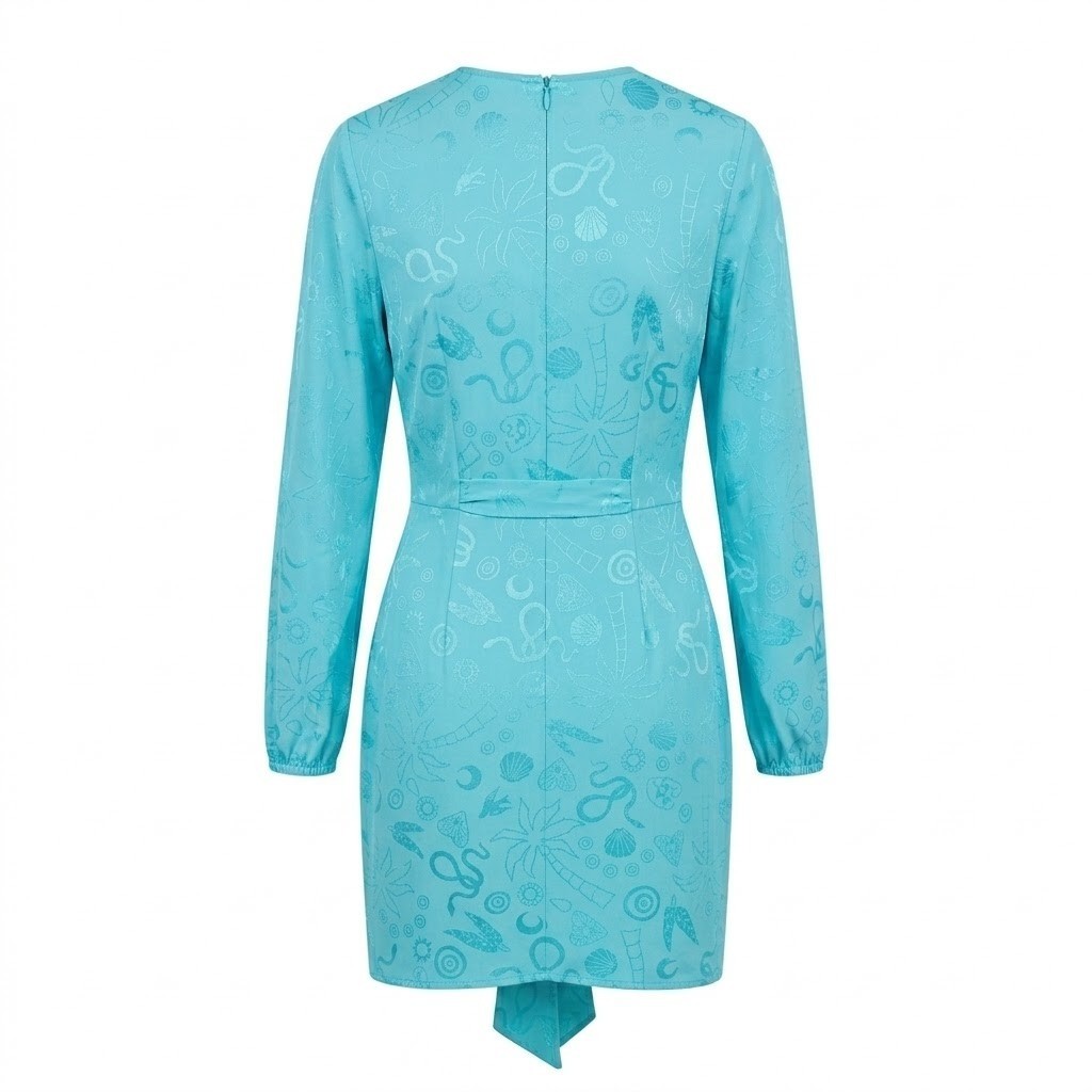 NEW Never Fully Dressed US Size 4 Blue Jacquard Wrap Mini Dress Celestial