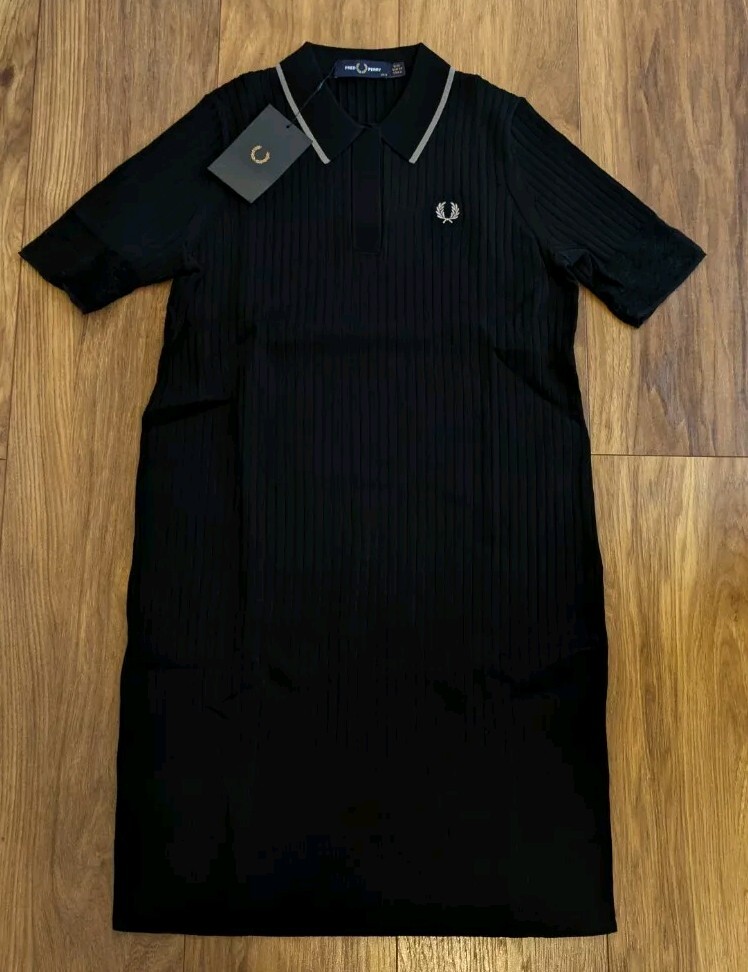 Womens Fred Perry Sheer Trim Knitted Shirt Dress UK Size 6