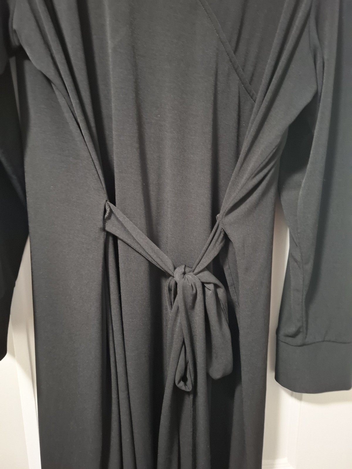 DENNIS by dennis basso Black Solid Long Sleeve V-Neck Wrap Belted Dress 1X