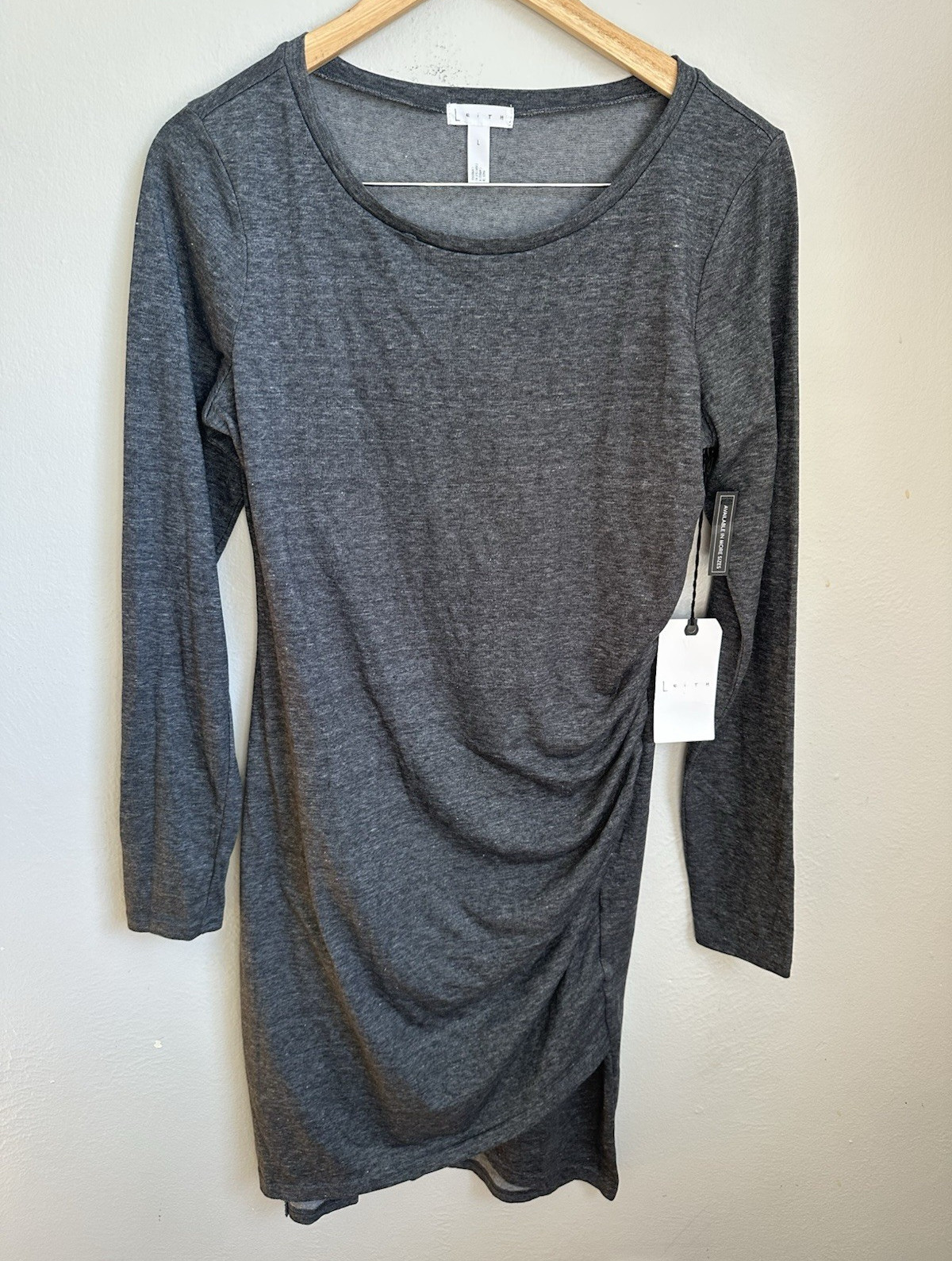 Leith Ruched Long Sleeve Knit Dress Charcoal Heather Size Large NWT Nordstrom