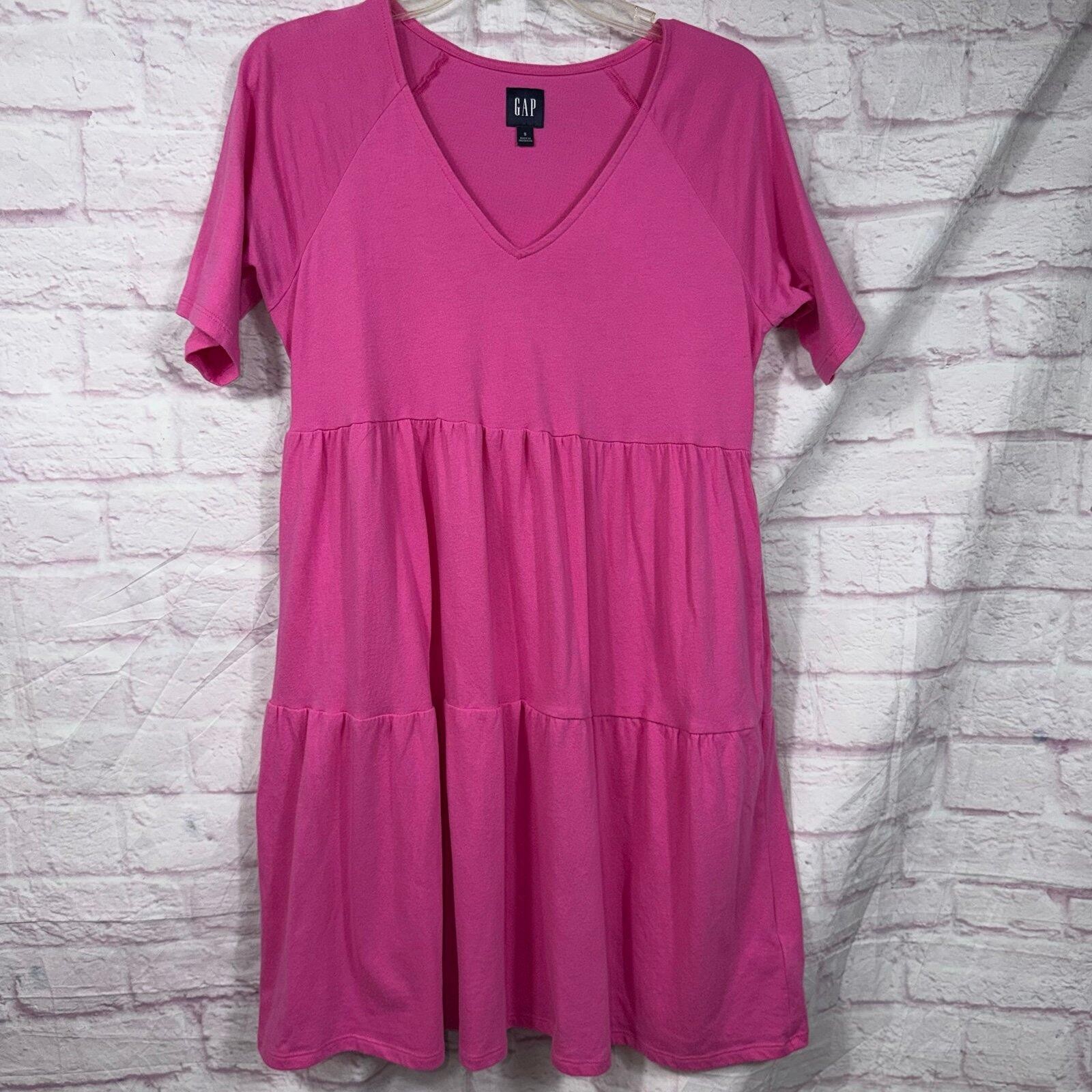 Gap Womens Pink Tiered Babydoll Dress Size Small Short Sleeve V-Neck