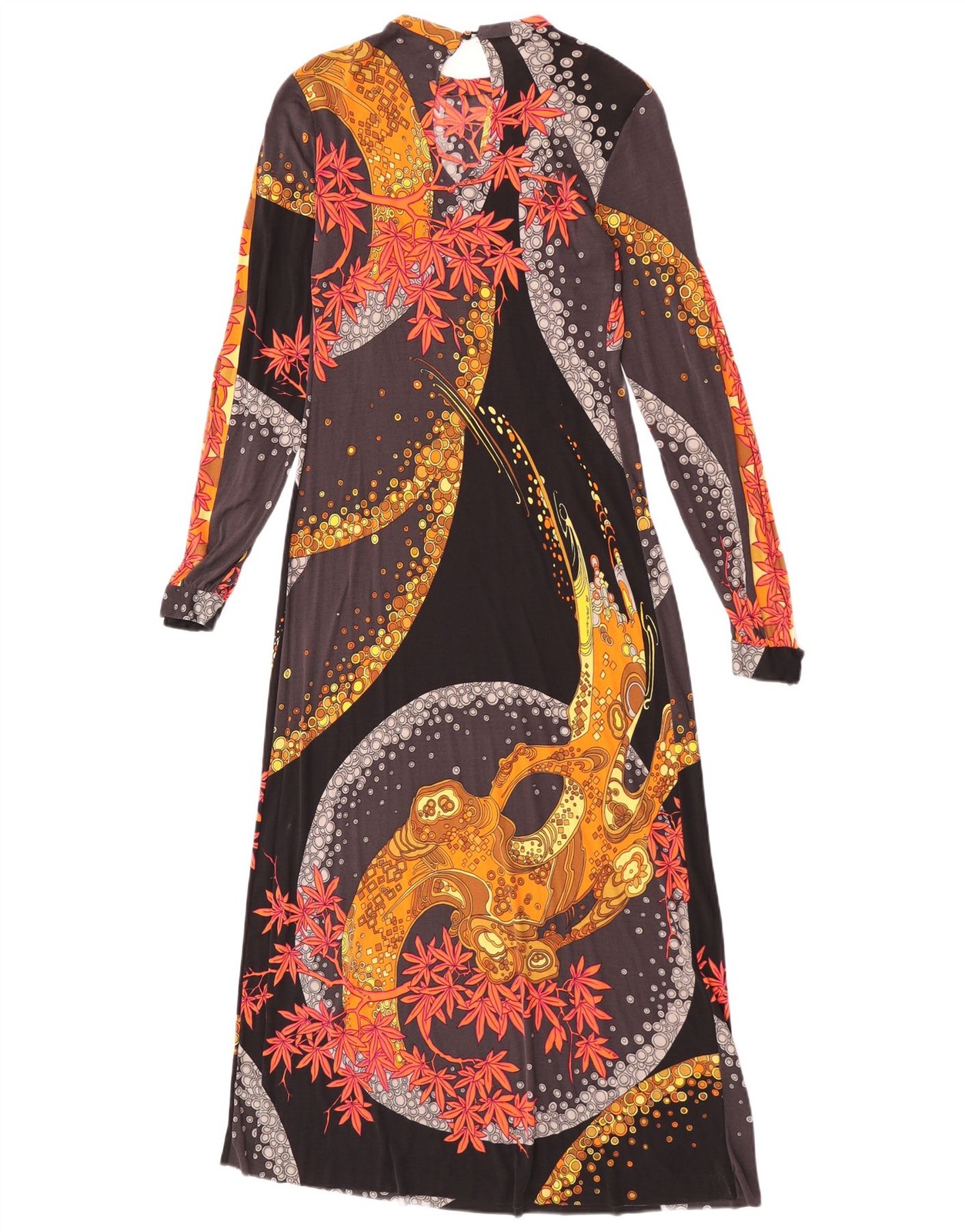 Vintage Womens Graphic Long Sleeve Maxi Dress UK 8 Small Black Floral ED66